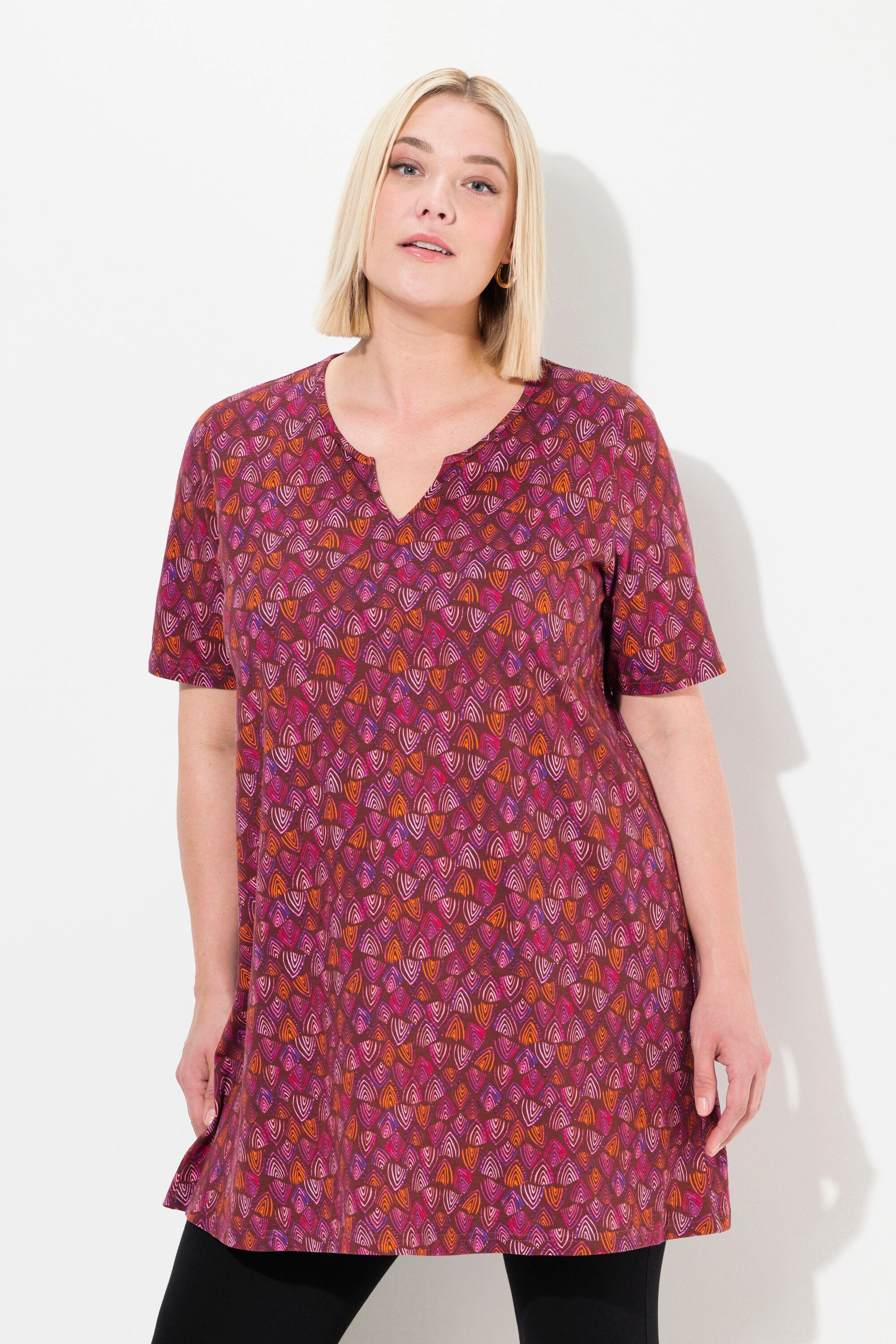 Ulla Popken Longshirt Longshirt Dreiecksmuster Tunika-Ausschnitt günstig online kaufen