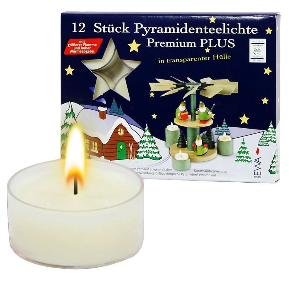 Dekohelden24 Adventskerze 12er Set Pyramiden-Teelichte mit transparenter Tülle