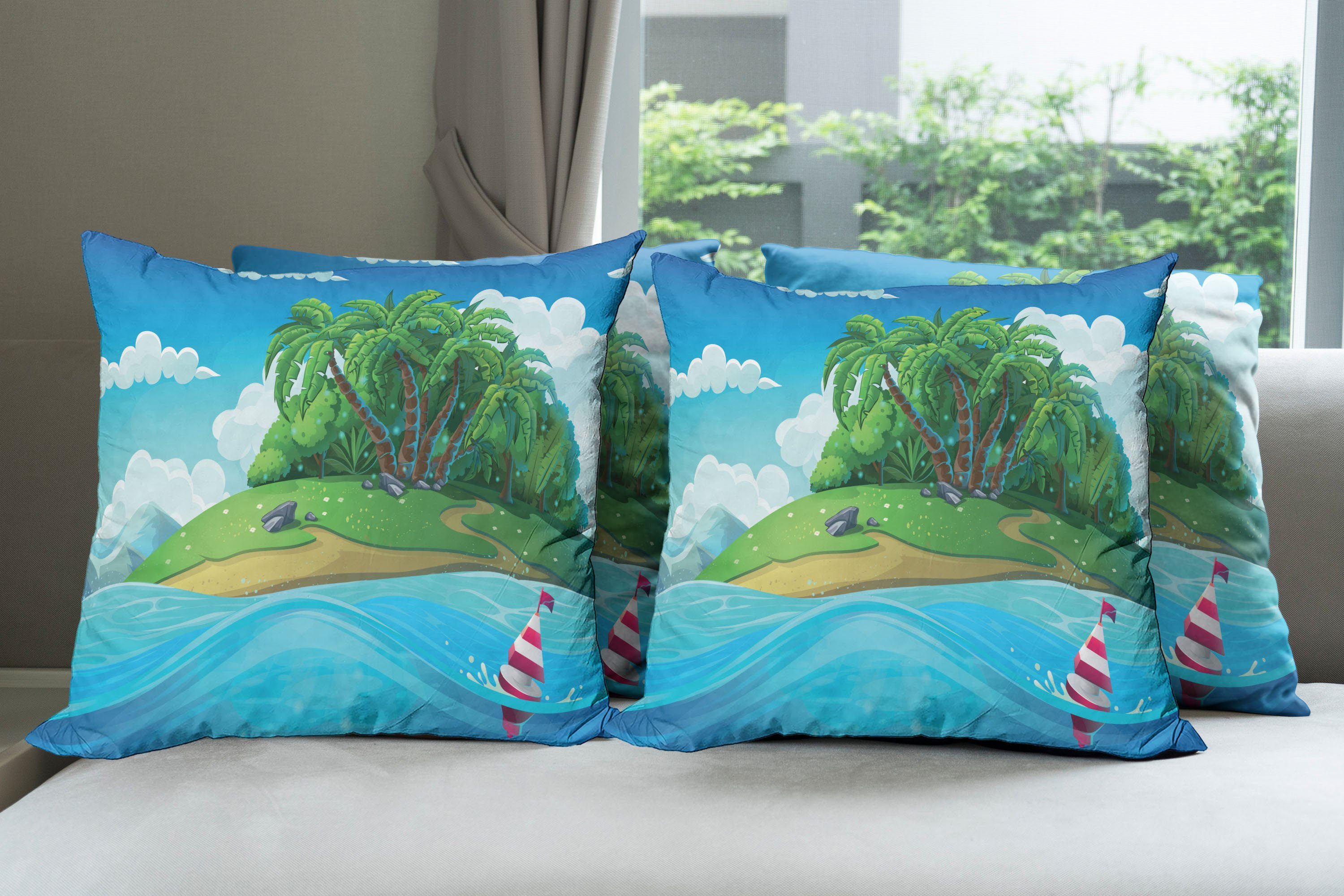 Modern Aquatic Doppelseitiger Tropisch Seascape Kissenbezüge (4 Muster Digitaldruck, Accent Stück), Abakuhaus