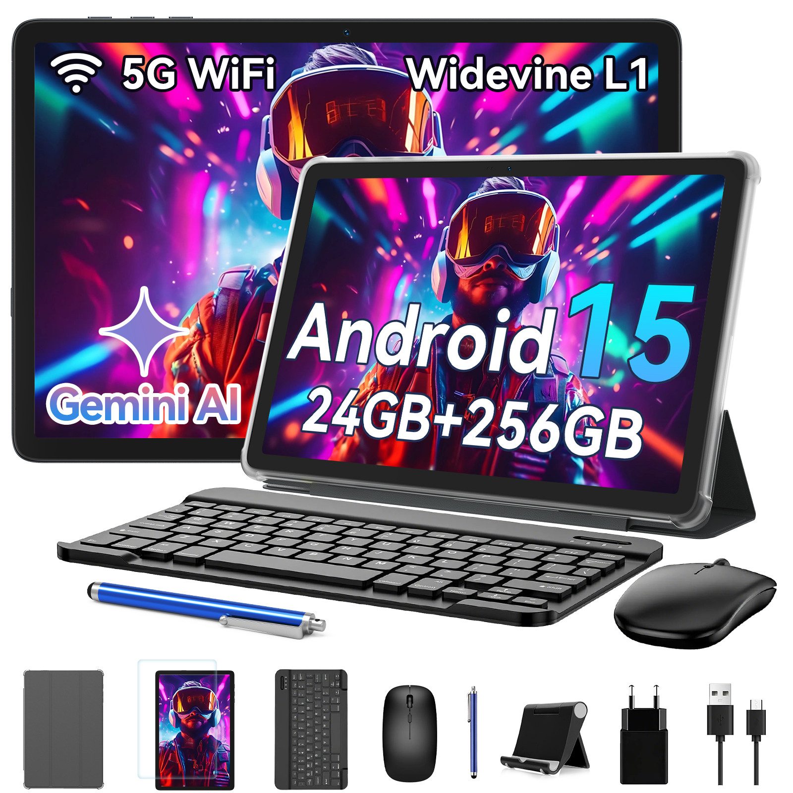 VekfulPC 10" Android 15 256GB mit Zubehör Tablet (10", 256 GB, Android 15, Android 15, mit Stift/Maus/Tastatur, Gemini Al)