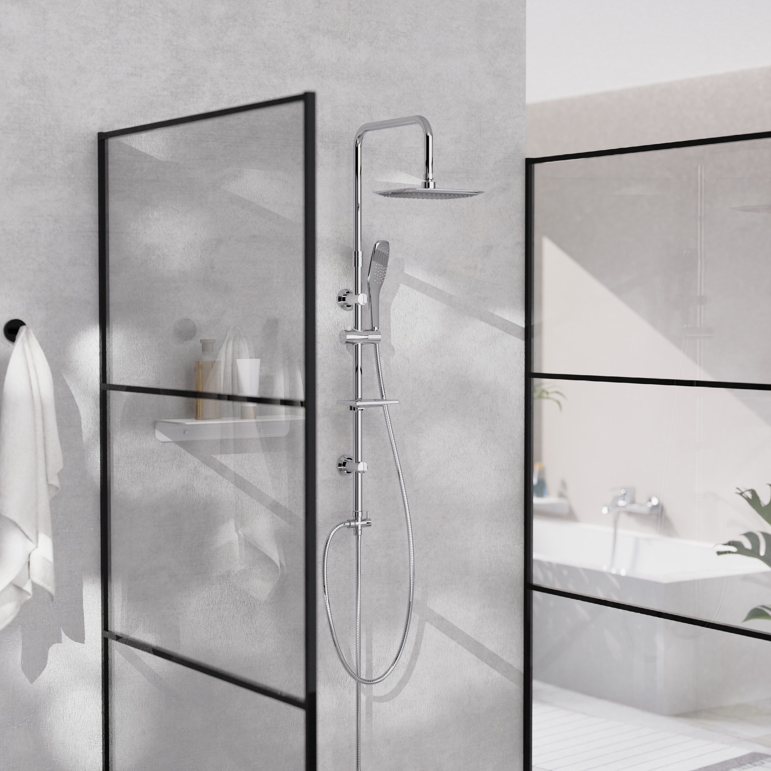 welltime Brausegarnitur FABIA, Höhe 120 cm, 1 Strahlart(en), Packung, hochwertiges Überkopfbrause-Set