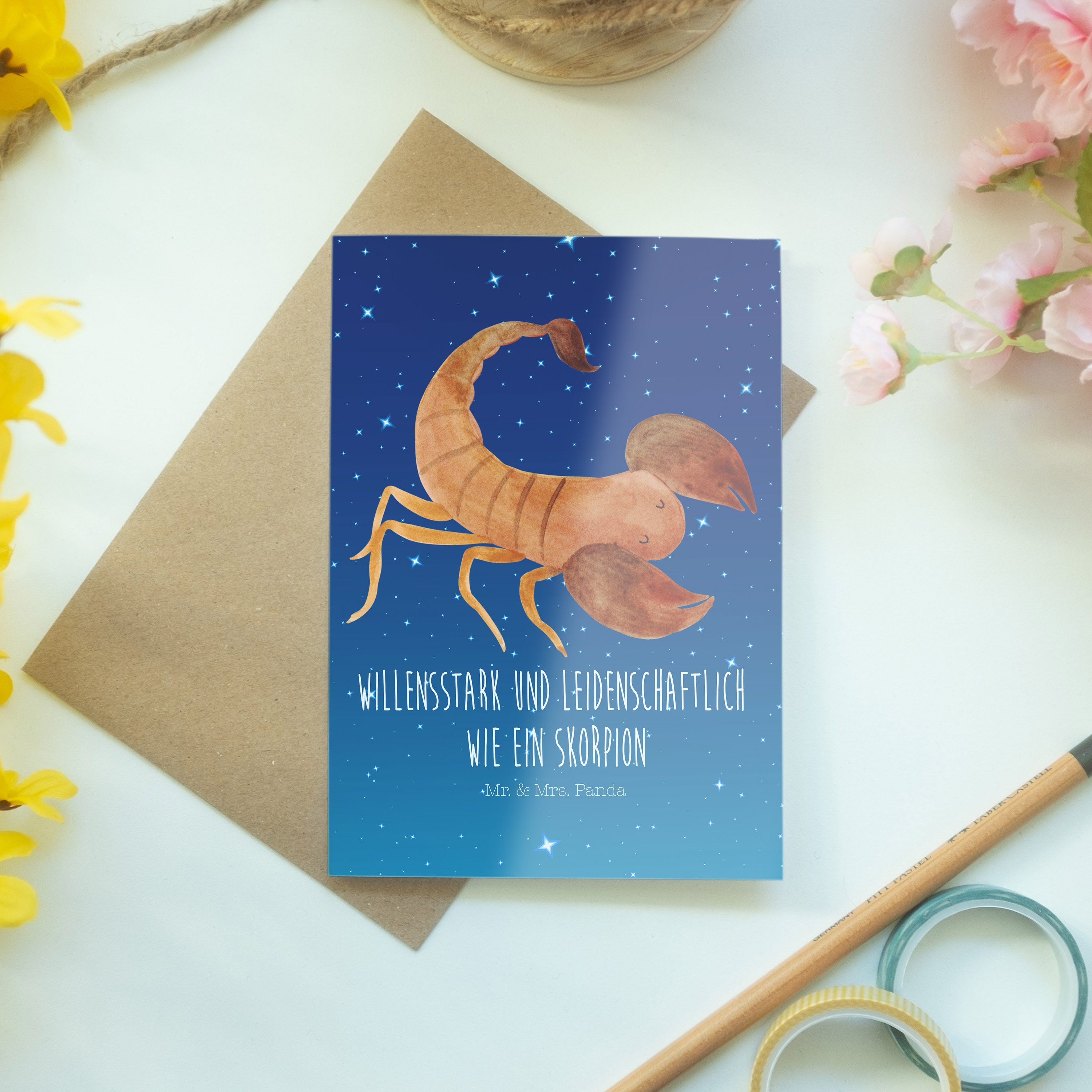 Sternenhimmel Geschenk, Blau Mrs. - Mr. & Skorpion Ge - Sternzeichen Panda Astrologie, Grußkarte