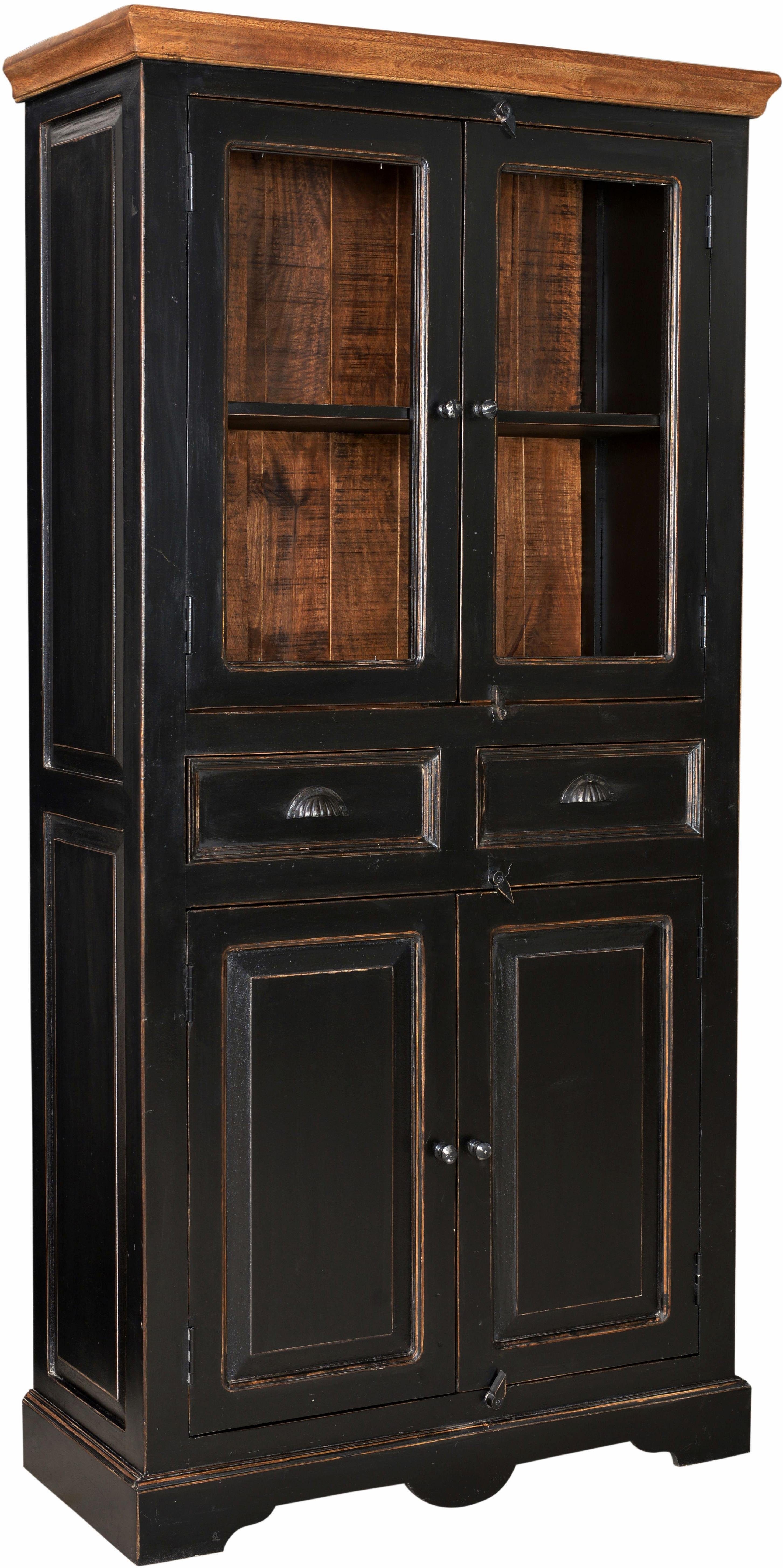 SIT Vitrine CORSICA mit Glas- und Holztüren im Vintage-Design Antikes Flair mit Glasfront und honigfarbiger Deckplatte