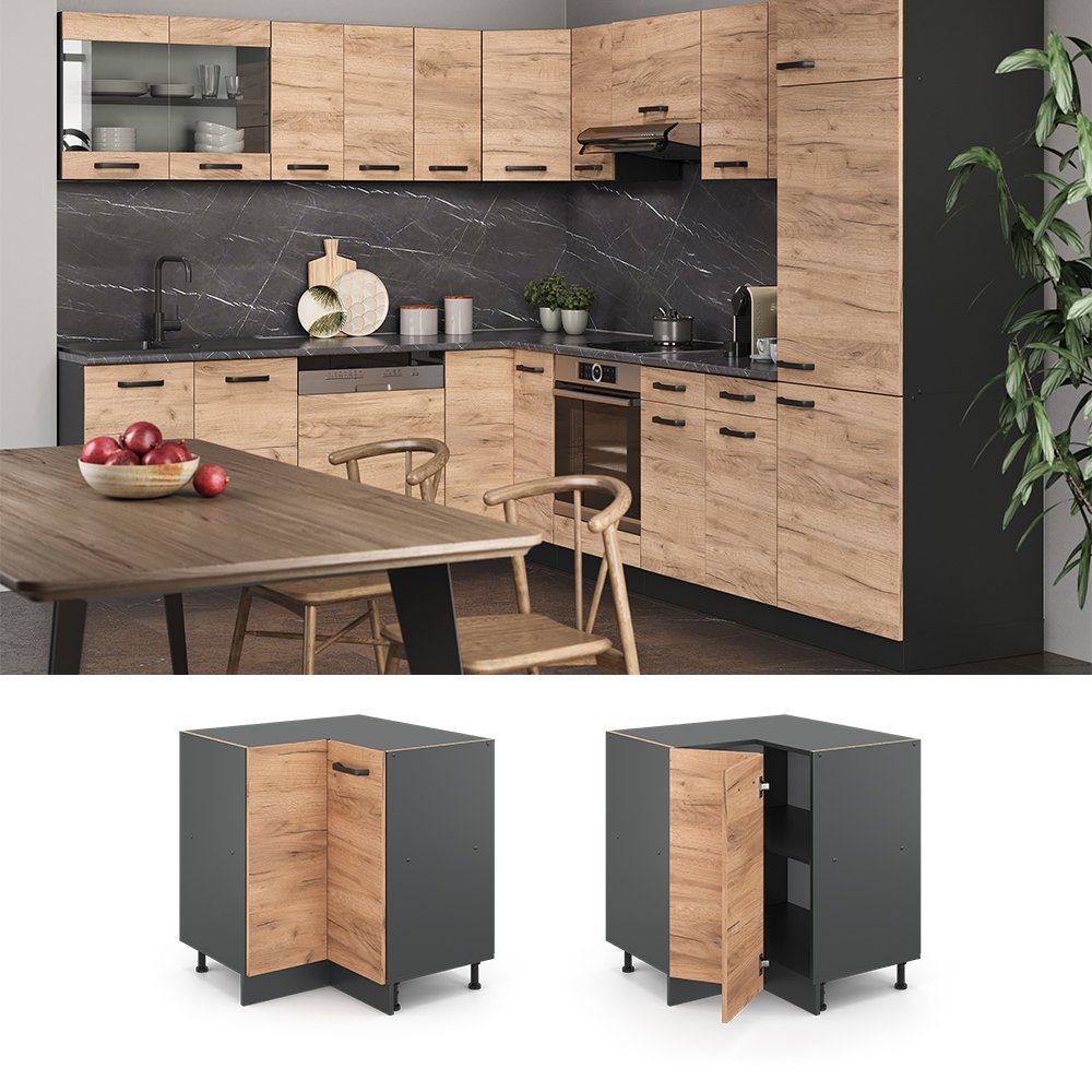 Vicco Eckunterschrank R-Line, Goldkraft Eiche/Anthrazit, 75.6 cm ohne Arbeitsplatte (1-St)