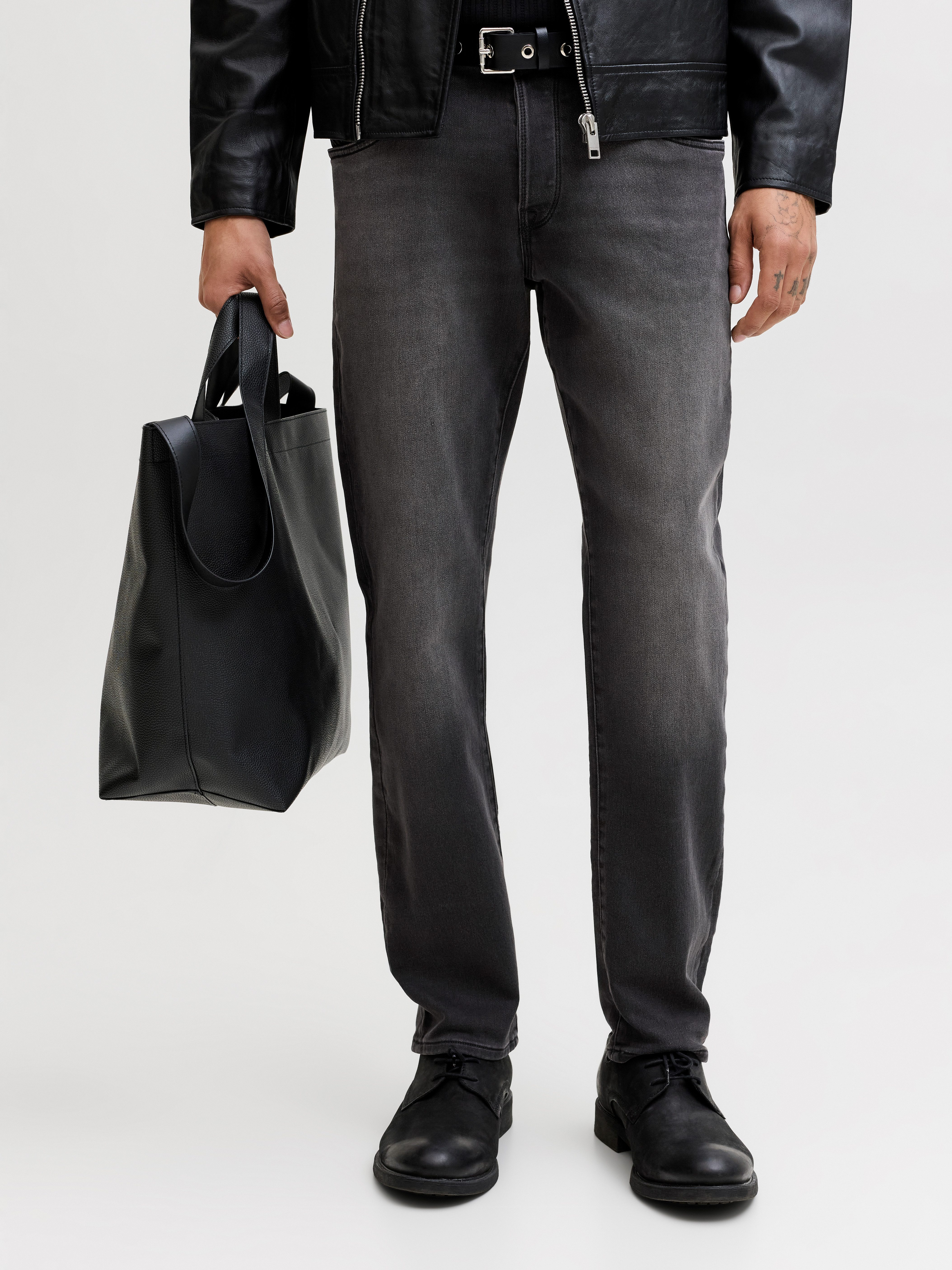 Jack & Jones Tapered-fit-Jeans JJIMIKE mit Stretch, Used-Look und bequemer Passform mit Abriebeffekten
