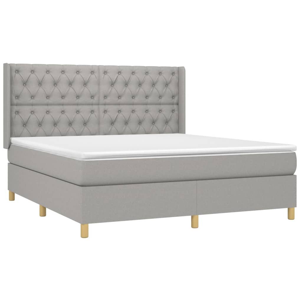 Bett Boxspringbett mit Matratze & LED Hellgrau 160x200 cm Stoff