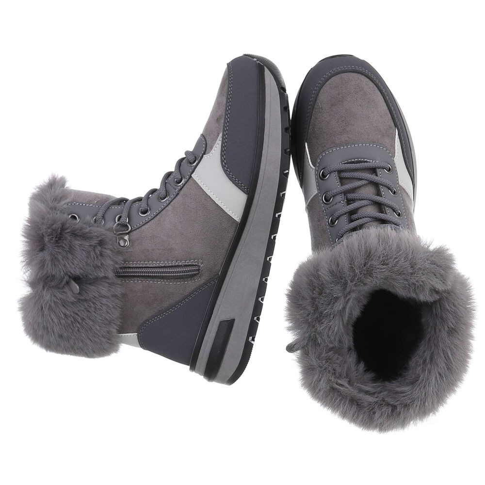 Ital-Design Damen Winterboots mit Futter und modischem Design Schnürstiefelette (90417757) Keilabsatz/Wedge Stiefeletten in Grau