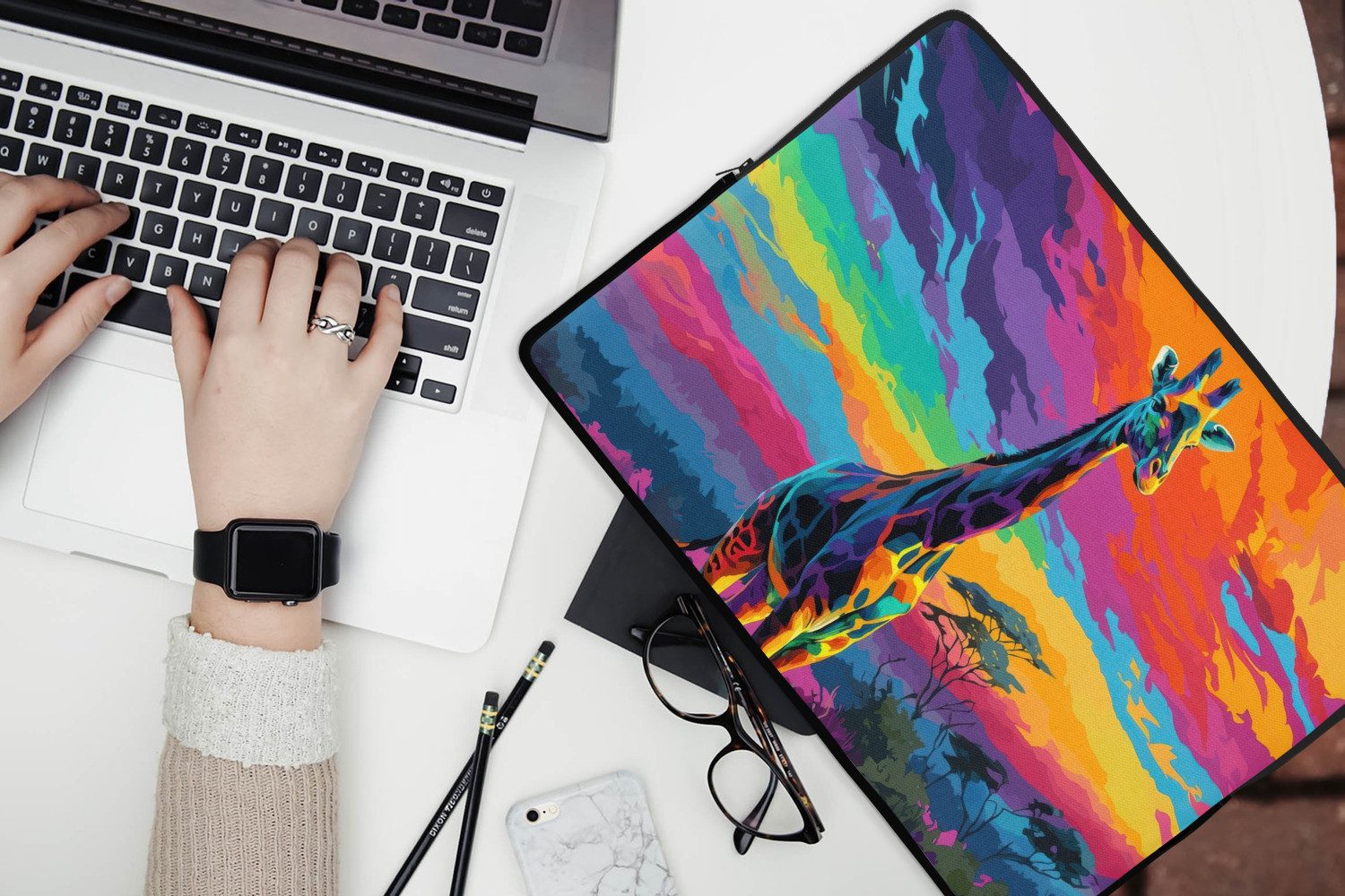 MuchoWow Laptop-Hülle Giraffe - Savanne - Luft - farbig 14 Zoll, Schutzhülle für Laptop, Schutz gegen Kratzern, Laptoptasche