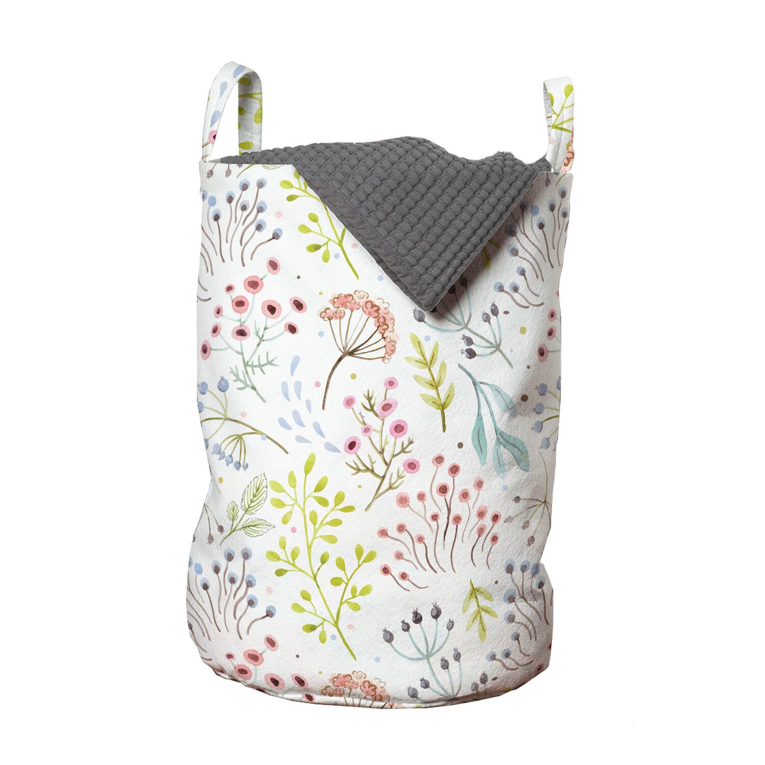 Abakuhaus Wäschesäckchen Wäschekorb mit Griffen Kordelzugverschluss für Waschsalons, Kunstwerk Mit Blumen und Blätter-Muster