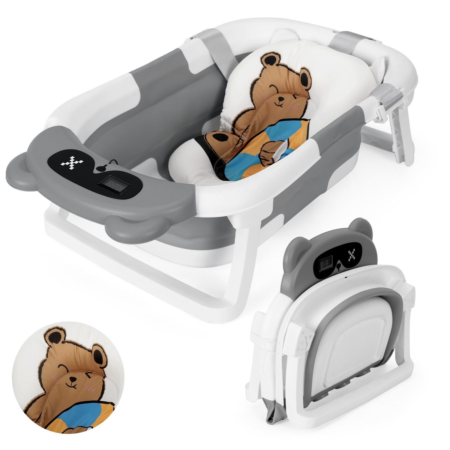 Clanmacy Babybadewanne Baby Badewanne, Faltbare, mit Anti-Rutsch-Badekissen, Baby Bathtub, (1-tlg)