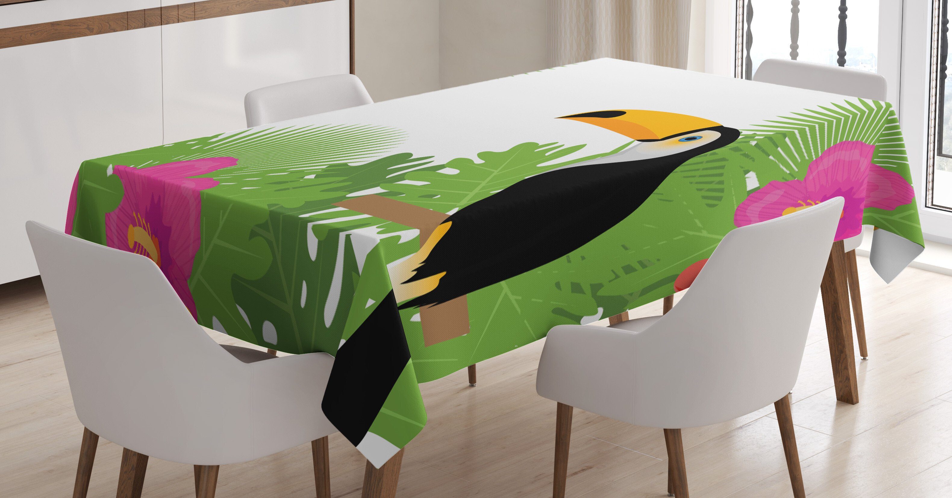 Abakuhaus Tischdecke Farbfest Waschbar Für den Außen Bereich geeignet Klare Farben, Tropisch Exotische Pflanzen und Vogel
