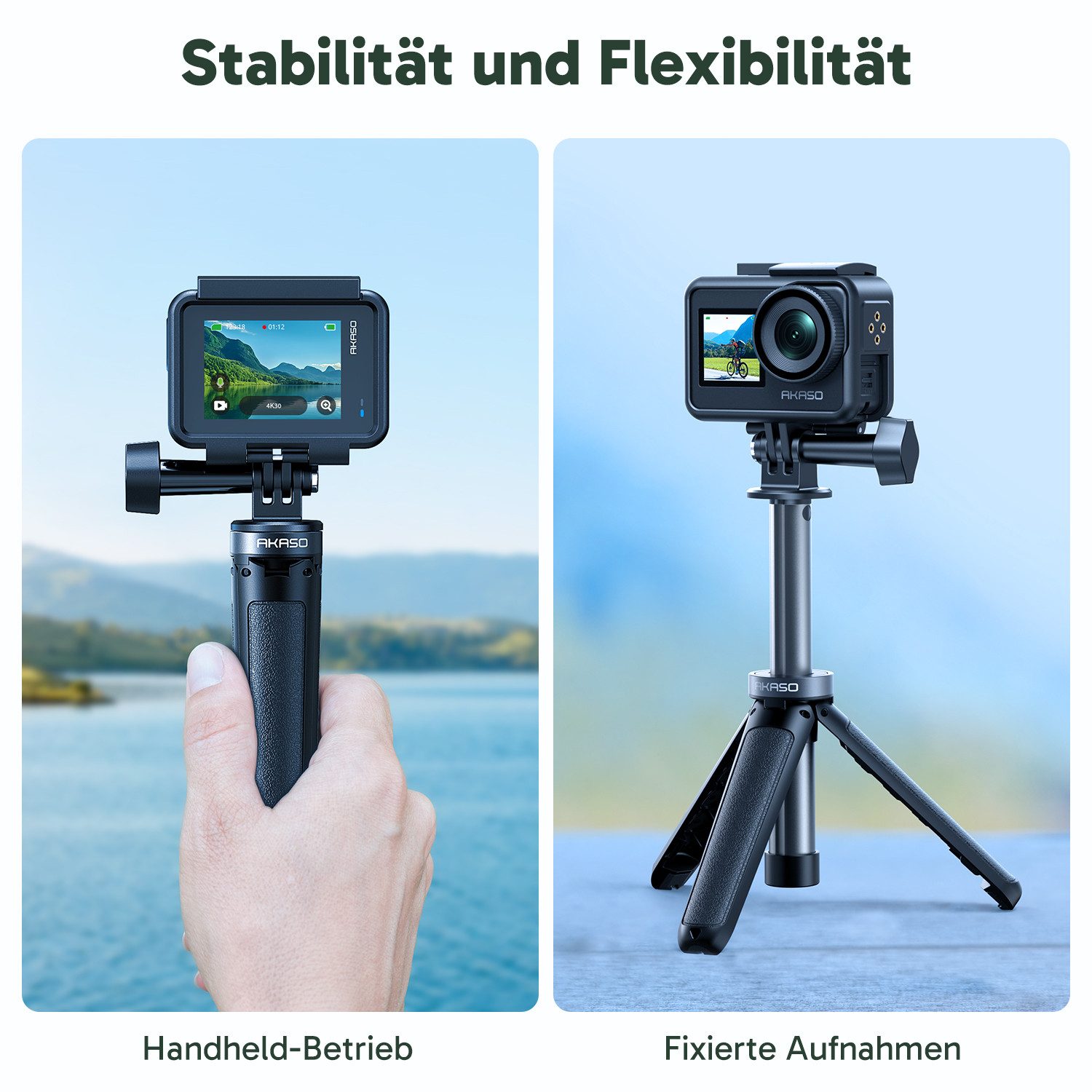 Akaso Action Cam-Halterung Action Cam Selfie-Stick ausziehbar bis 60cm, (1-tlg., 17.5-60cm, Kompatibel mit AKASO, GoPro & DJI) – Bild 4 von 5