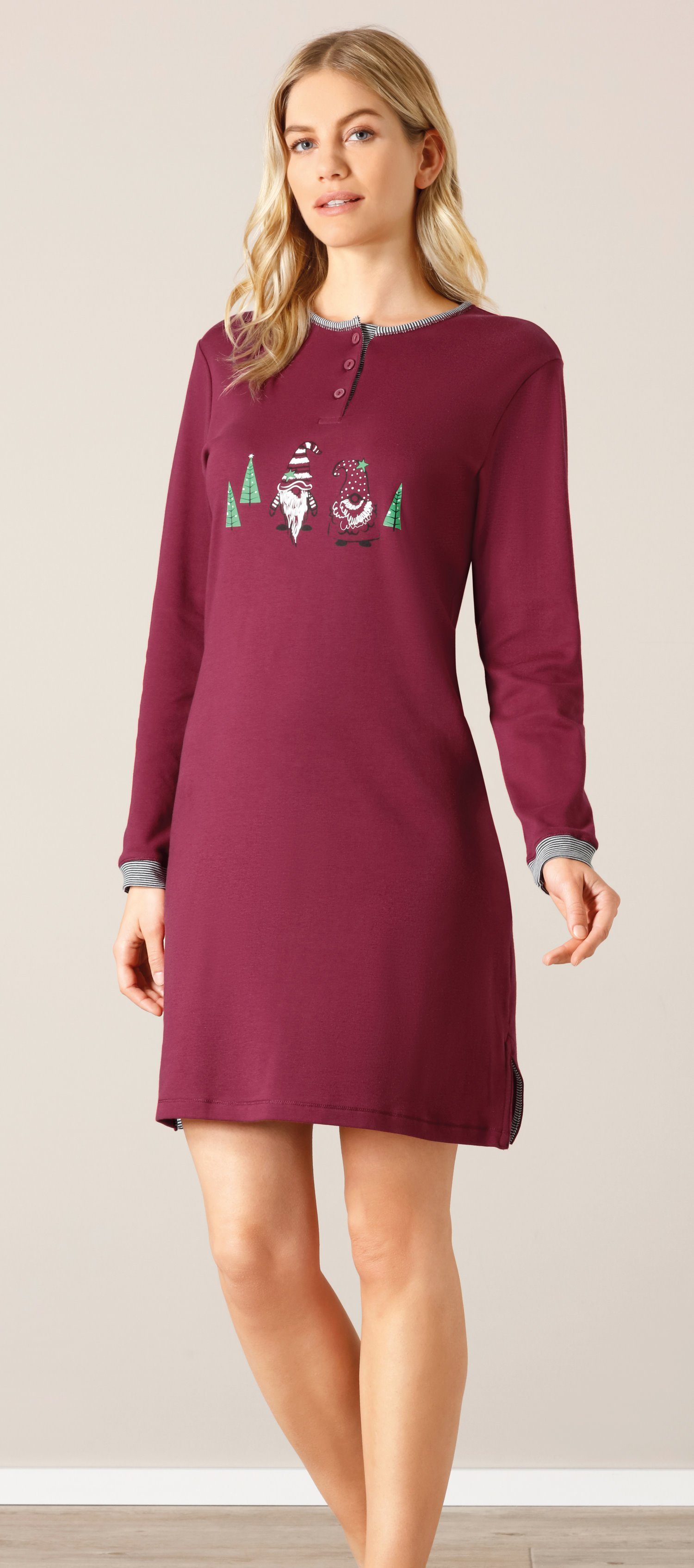Nachthemd langem Damen Arm (1-tlg) Baumwolle Hajo Schlafshirt mit