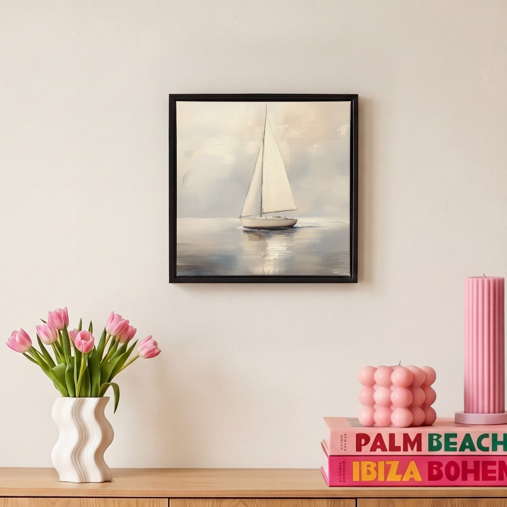OneMillionCanvasses® Leinwandbild mit Rahmen - Segelschiff - Meer - Bewölkt, Fotodruck (1 St), Leinwand Bilder Klein, Wand Dekoration Aesthetic 20x20cm – Bild 4 von 5