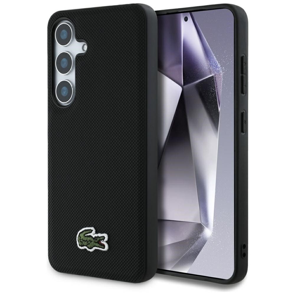 Lacoste Handyhülle Galaxy S25 Petit Pique schwarz MagSafe Logo Krokodil 6,2 Zoll, Kantenschutz