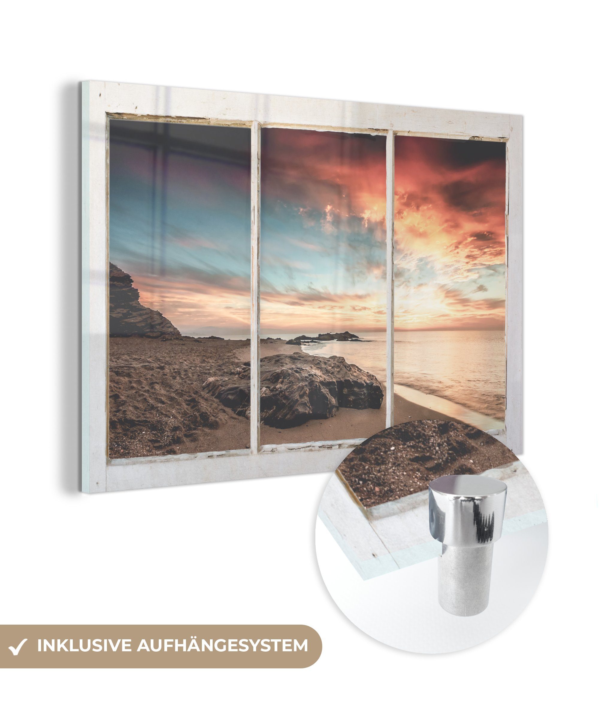 Bilder Strand Wandbild auf Aussicht - (1 - MuchoWow Glasbilder Foto Acrylglasbild Wanddekoration - - St), Meer, Glas - Glas auf