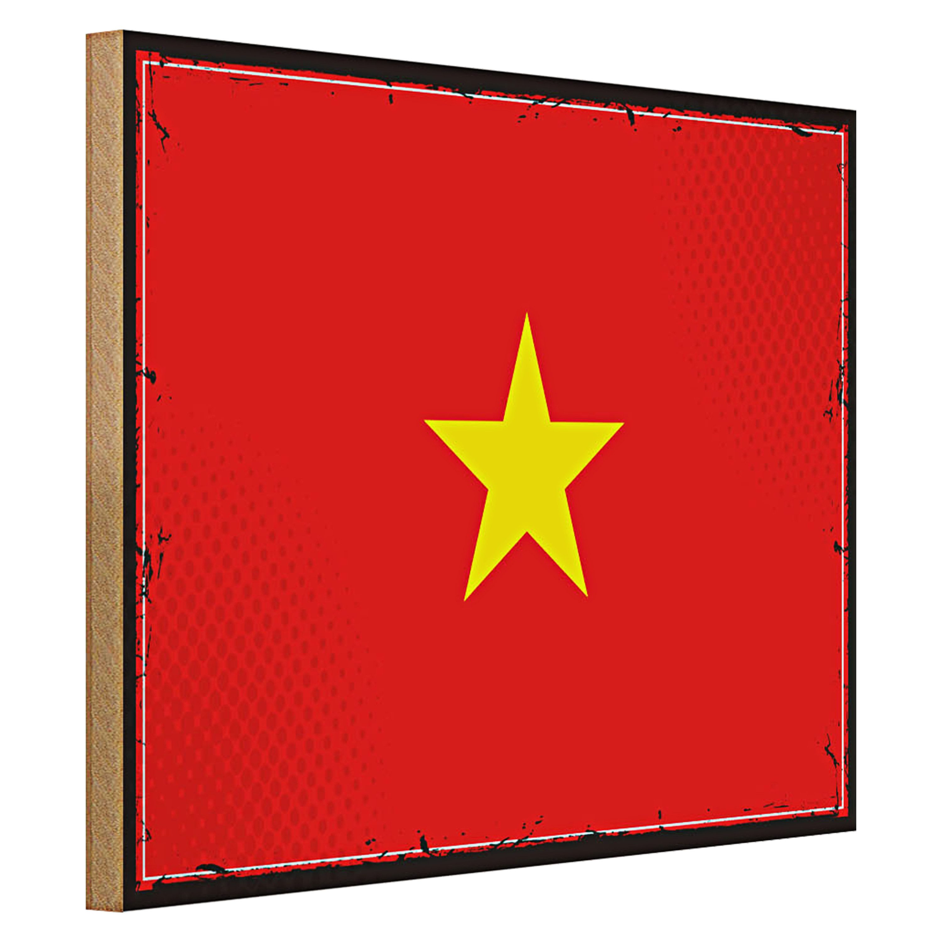 Roomando Holzbild Flagge Vietnam 40x30cm Retro Flag of Vietnam