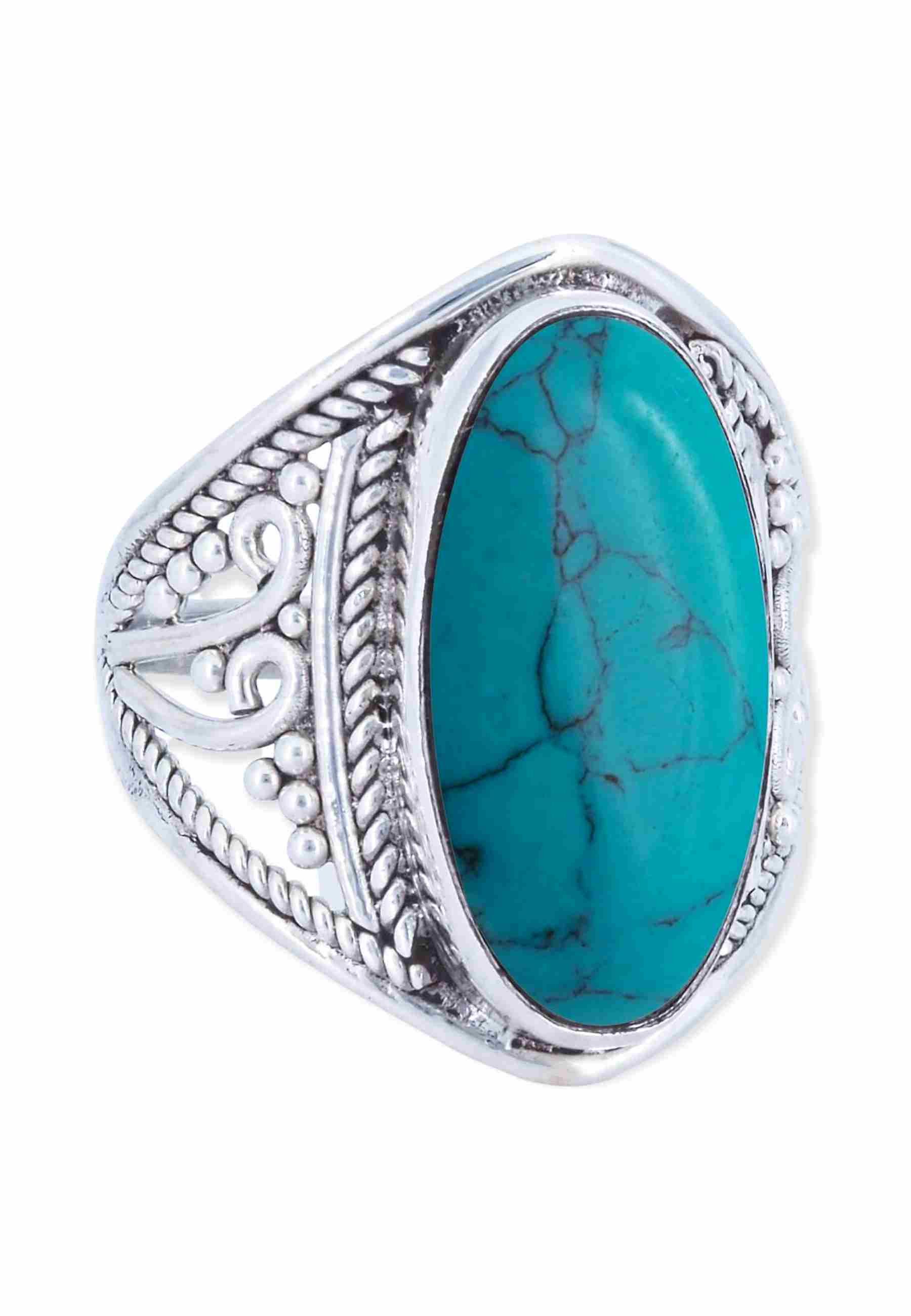 mantraroma Silberring DAHAB oval groß aus 925 Silber mit Türkis (Ring mit Schmuckbeutel), Damenring aus 925er Silber