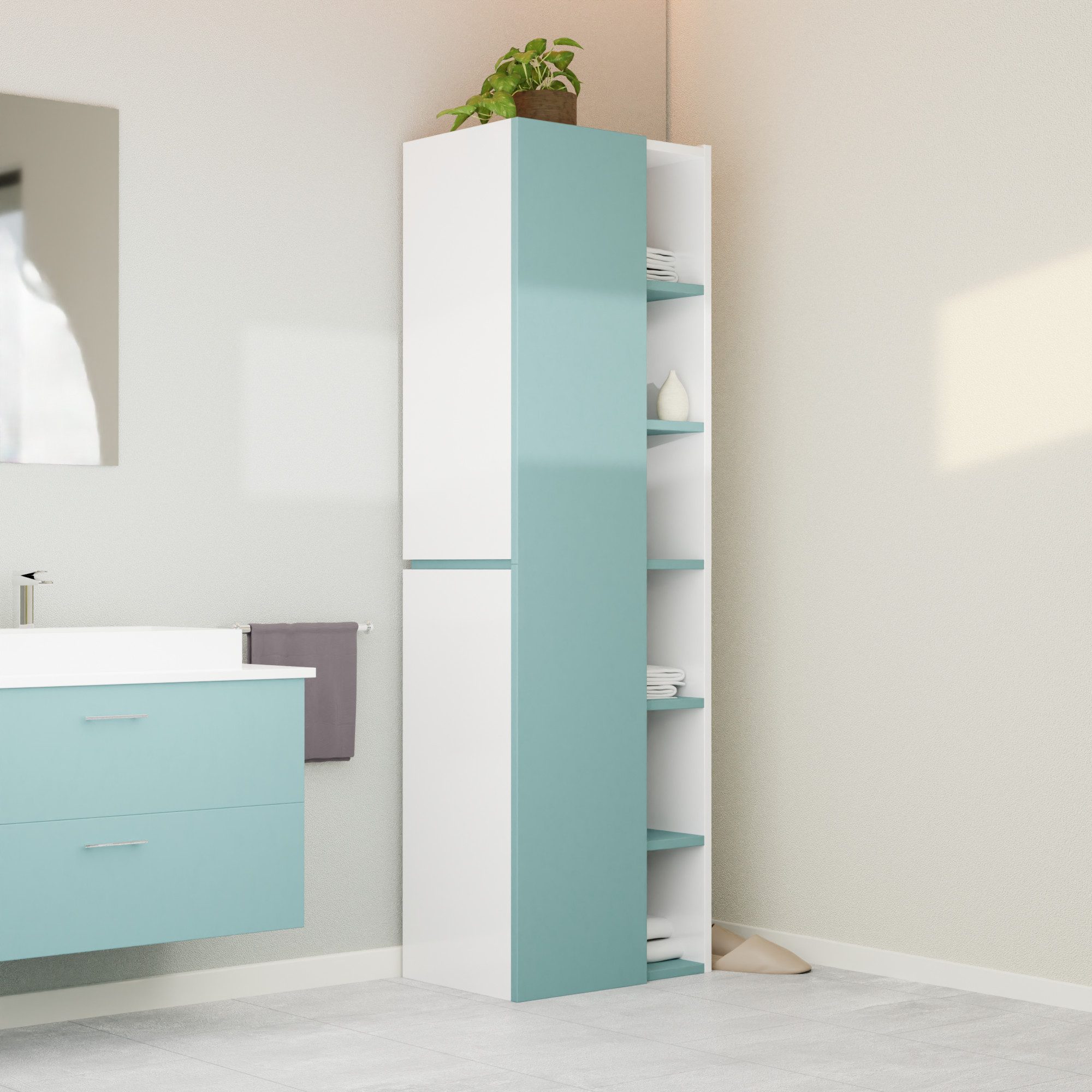 Badezimmer-Set Badezimmerschrank GLC1, hängend, stehend, Grün