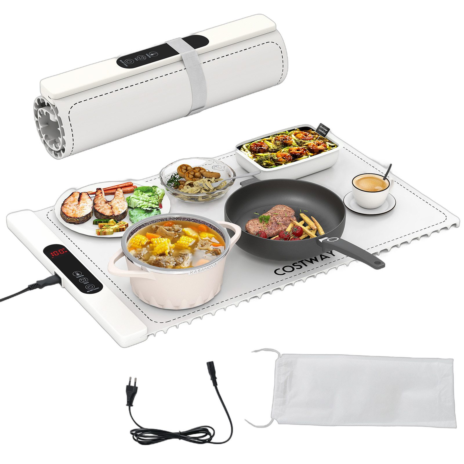 COSTWAY Warmhalteplatte elektrisch, Silikon Warmhaltetablett mit Timer