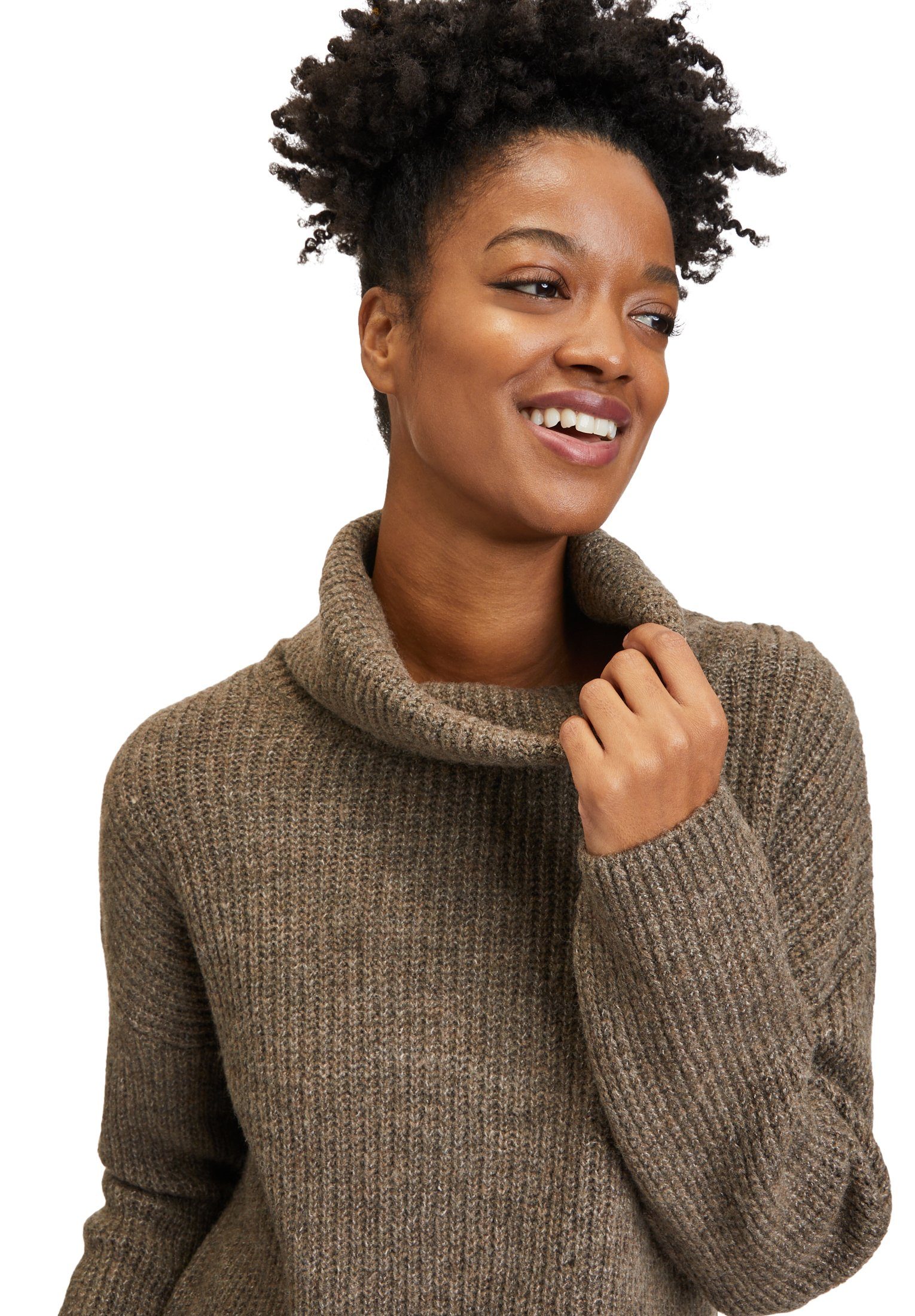 Cartoon Turtle mit Neck Struktur Walnut Melange Strickpullover (1-tlg)