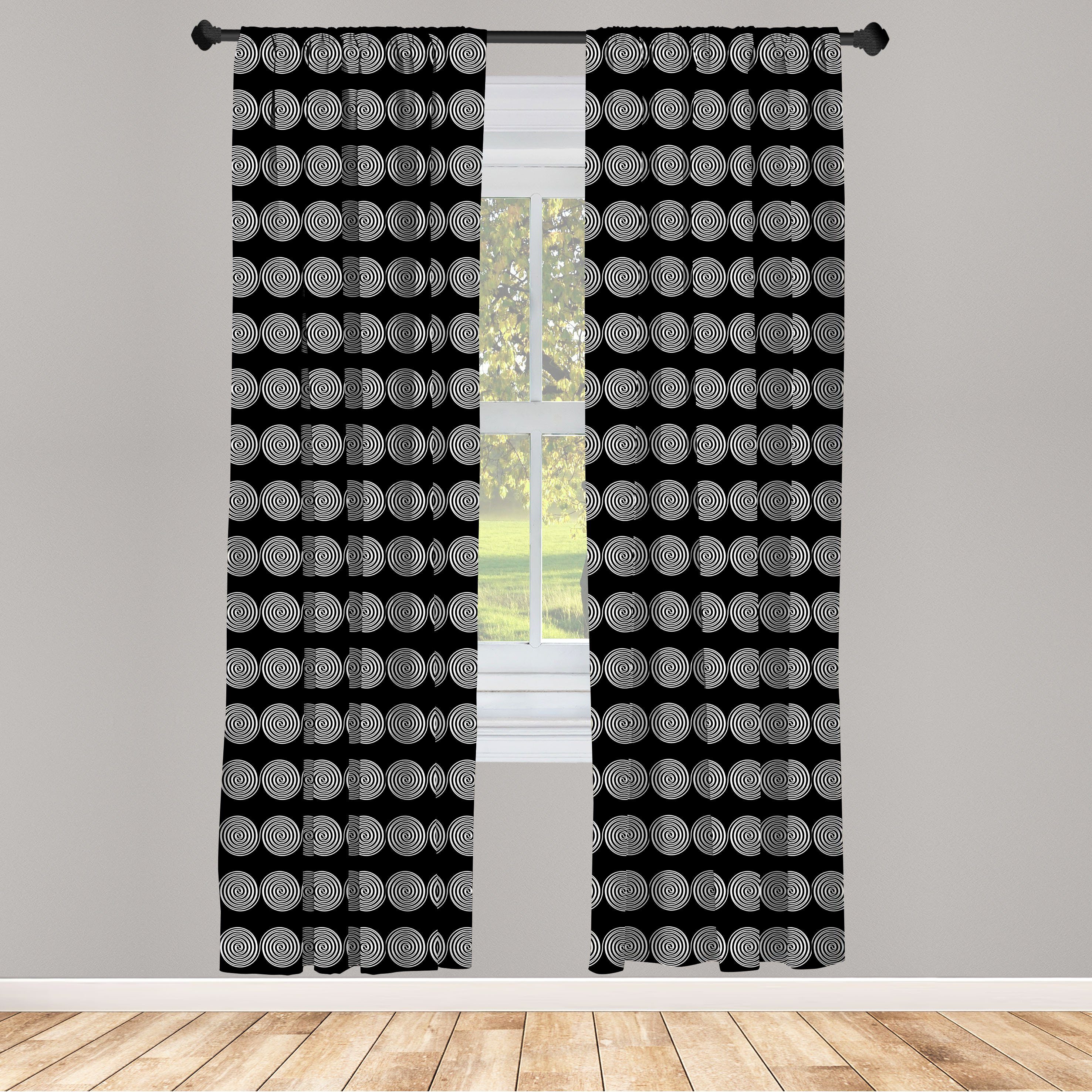 Gardine Vorhang für Wohnzimmer Schlafzimmer Dekor, Abakuhaus, Microfaser, Abstrakte Geometrie Wirbels-Linien Kunst
