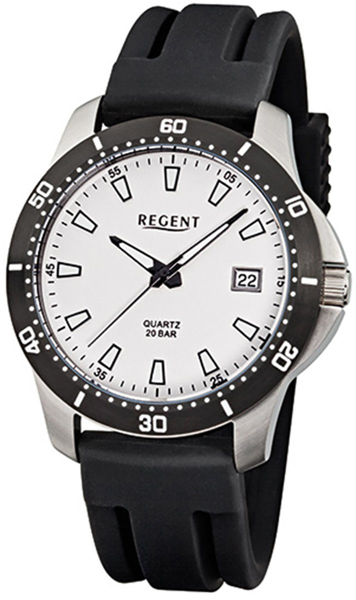 Regent Quarzuhr Regent Herren-Armbanduhr schwarz Analog, Herren Armbanduhr rund, groß (ca. 41mm), Kunststoffarmband