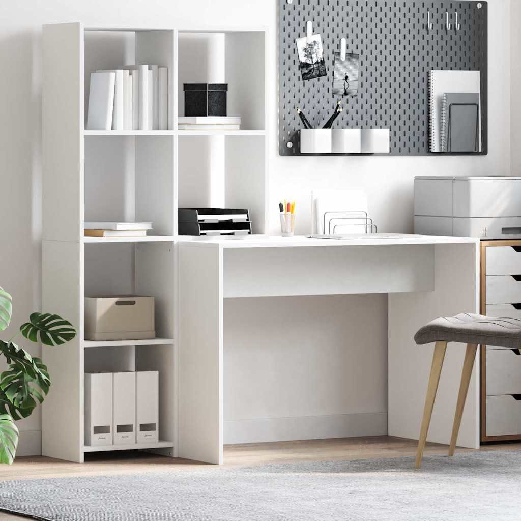 vidaXL Schreibtisch Schreibtisch Weiß Holzwerkstoff 138,5 x 55 x 143 cm (1-St)