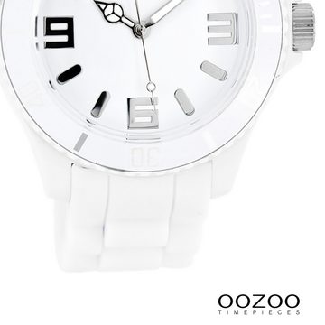 OOZOO Quarzuhr Oozoo Unisex Armbanduhr Vintage Series, (Analoguhr), Damen, Herrenuhr rund, groß (ca. 43mm) Silikonarmband weiß