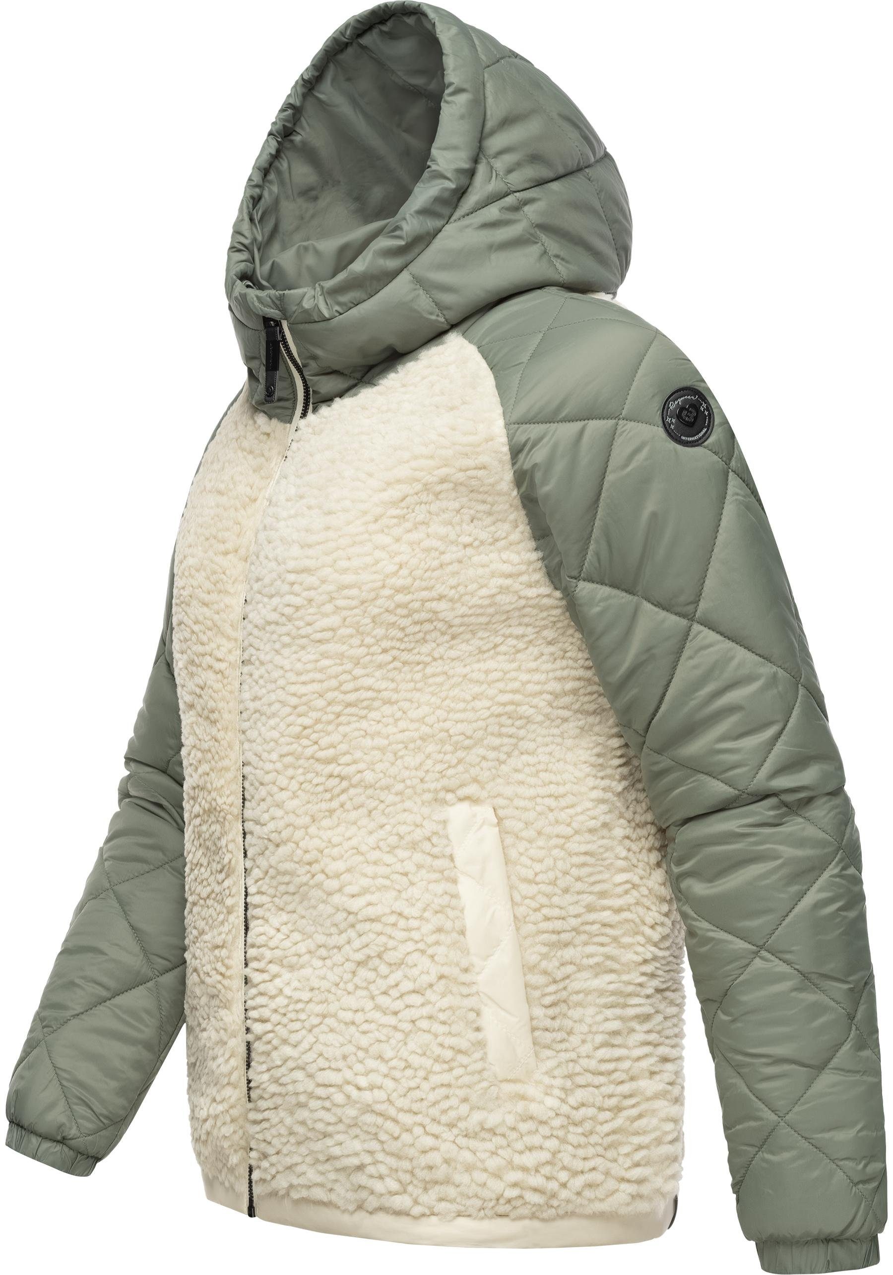 Ragwear Outdoorjacke Leeloo Damen Übergangsjacke aus Teddyfleece mit gesteppten Ärmeln
