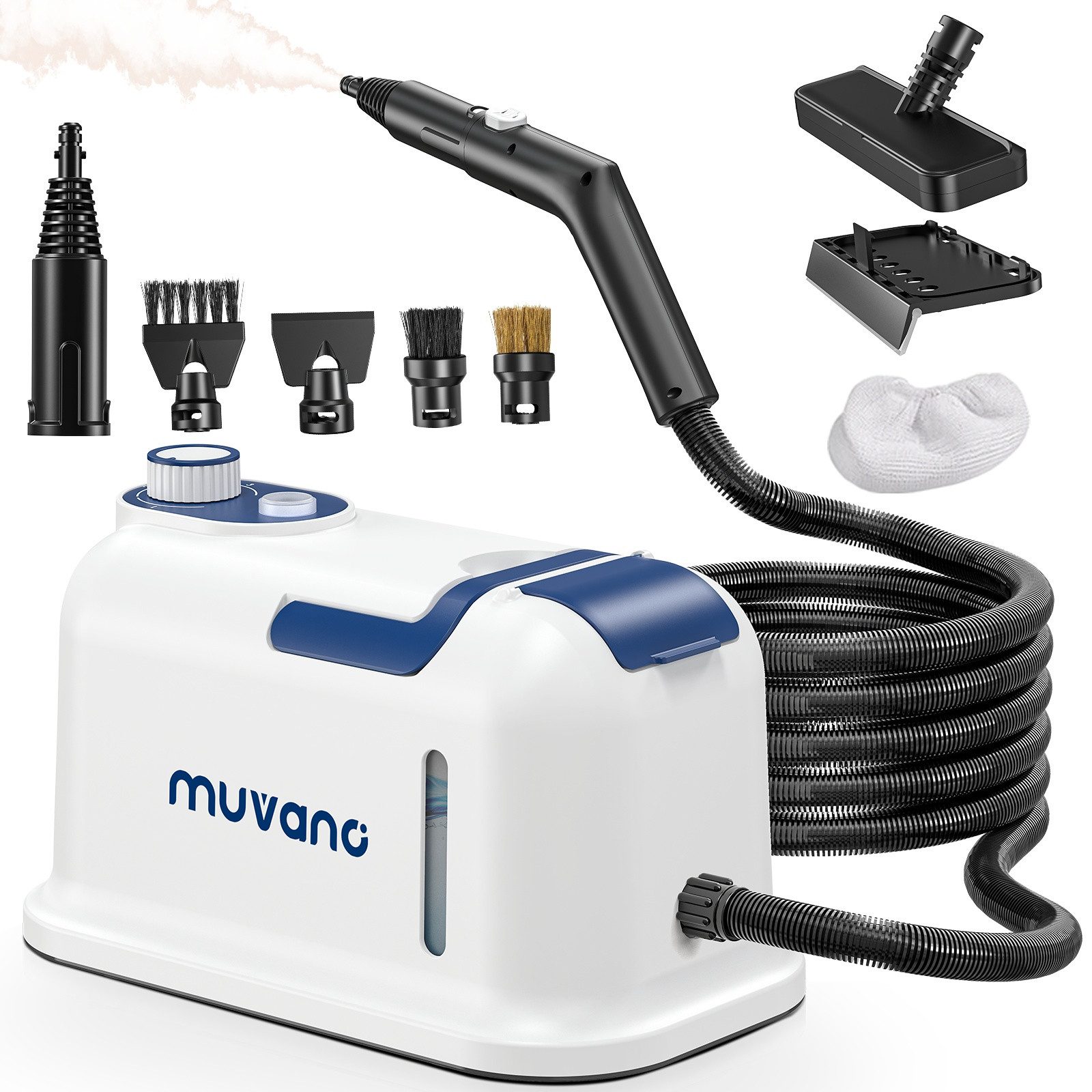 muvano Handdampfreiniger 3-stufig einstellbarer dampfreiniger handgerät,15 Sekunden Aufheizzeit, 1500 W, 1600ml großer Tank Handdampfreiniger,für Haushalt und Auto, Küche