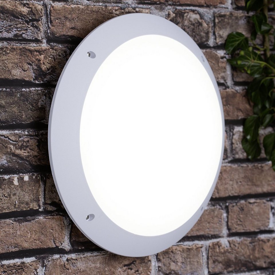 Lightbox Außen-Deckenleuchte, LED fest integriert, kaltweiß, LED Außen Wand-  und Deckenlampe, Ø 31 cm, 12 W, 1400 lm, IP66, weiß