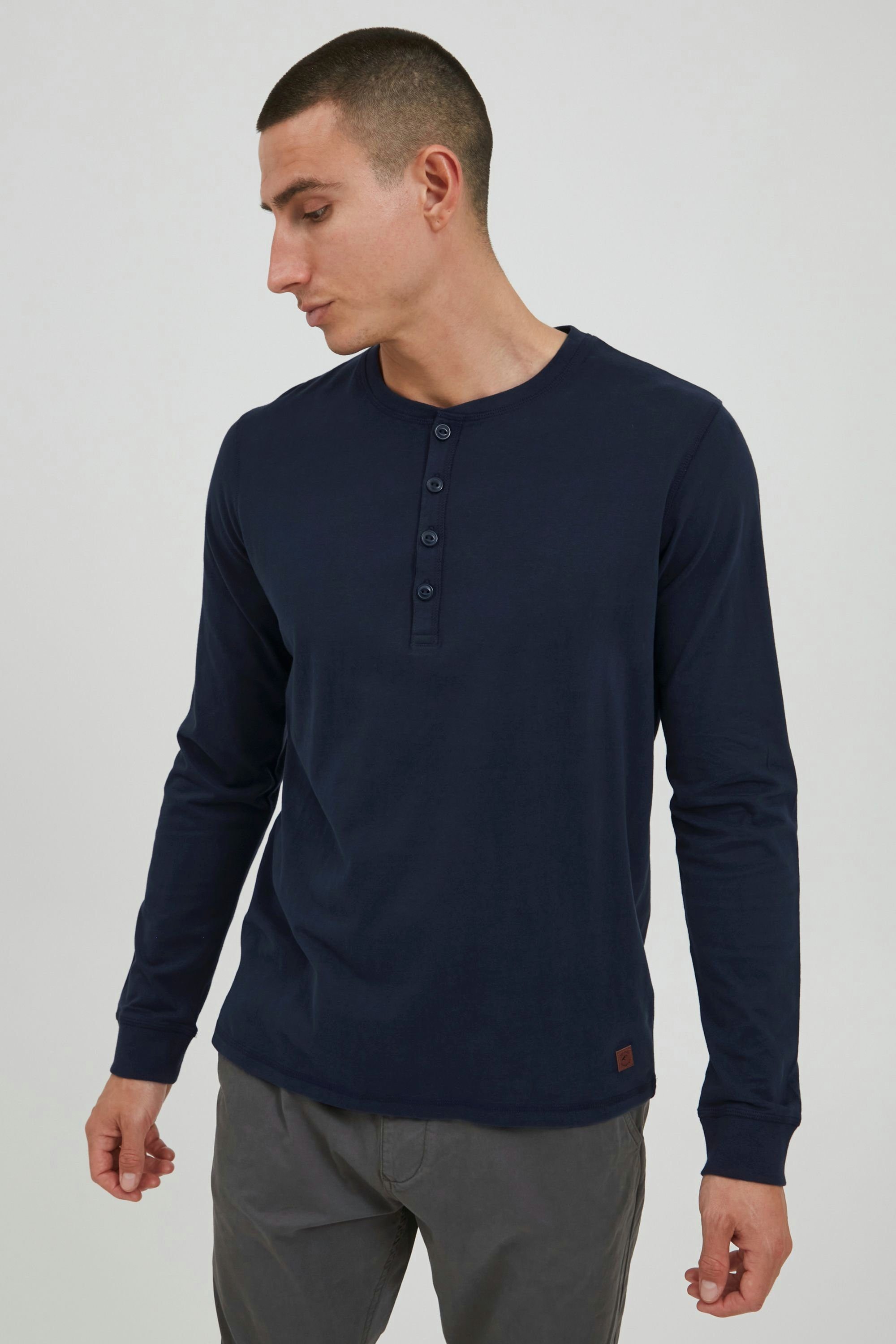 Indicode Longsweatshirt IDArmando Sweatshirt mit Knopfleiste Navy (400)