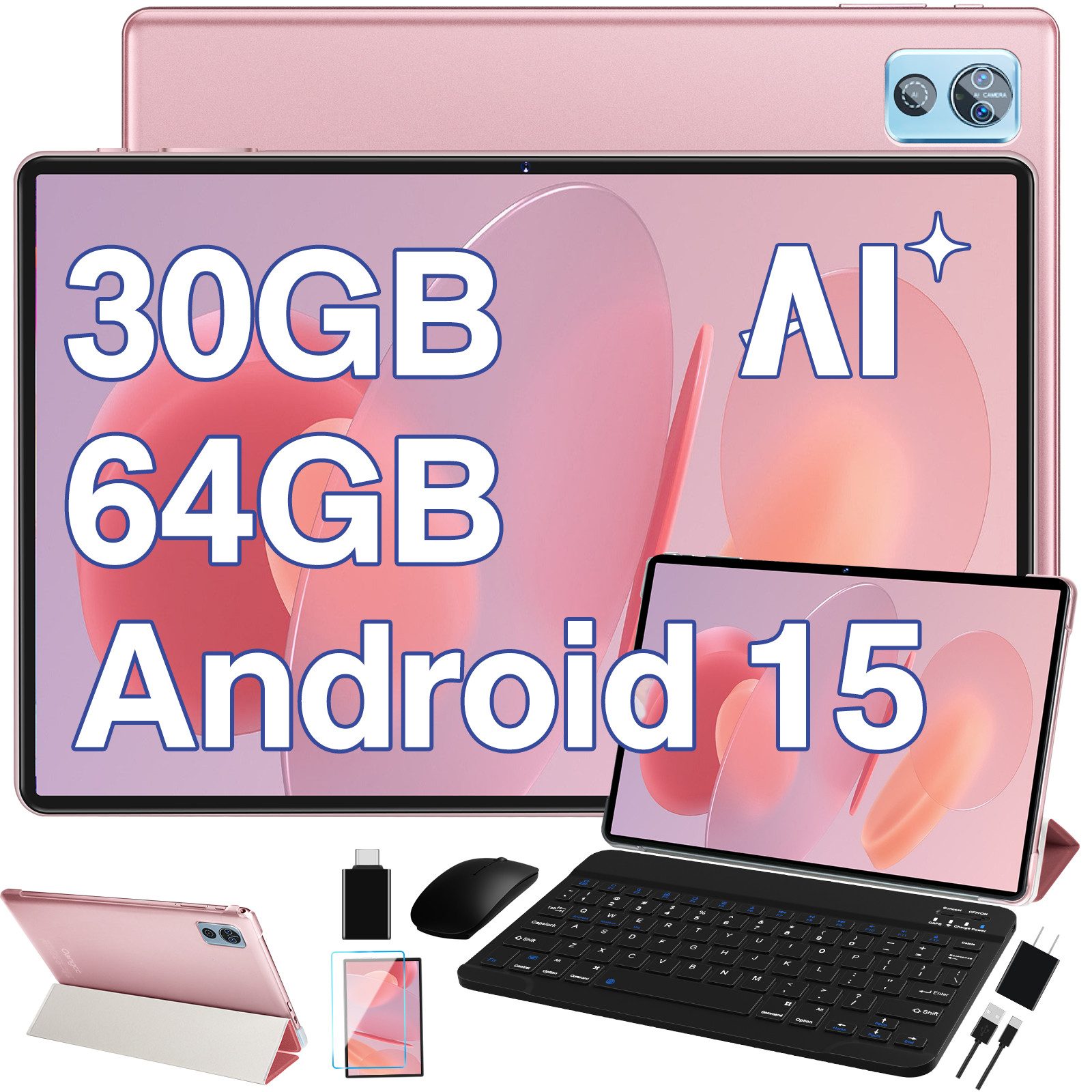 DEERTiME Android 15 Tablet 30GB RAM 64GB Speicher/erweiterbar auf bis 2TB Tablet (10,1", 64 GB, Android 15, 6000mAh, Gemini AI, 5G WiFi, Widevine L1, mit Tastatur/Maus)