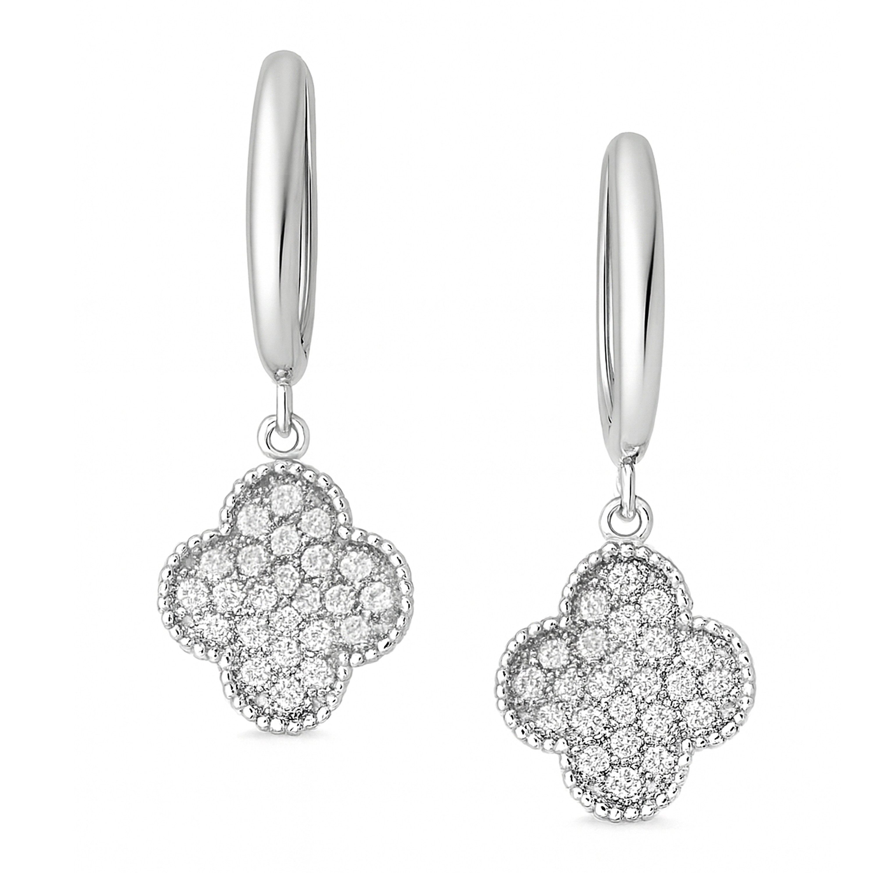 Firetti Paar Ohrhänger Schmuck Geschenk Silber 925 Ohrschmuck Ohrringe Kleeblatt, mit Zirkonia (synth)
