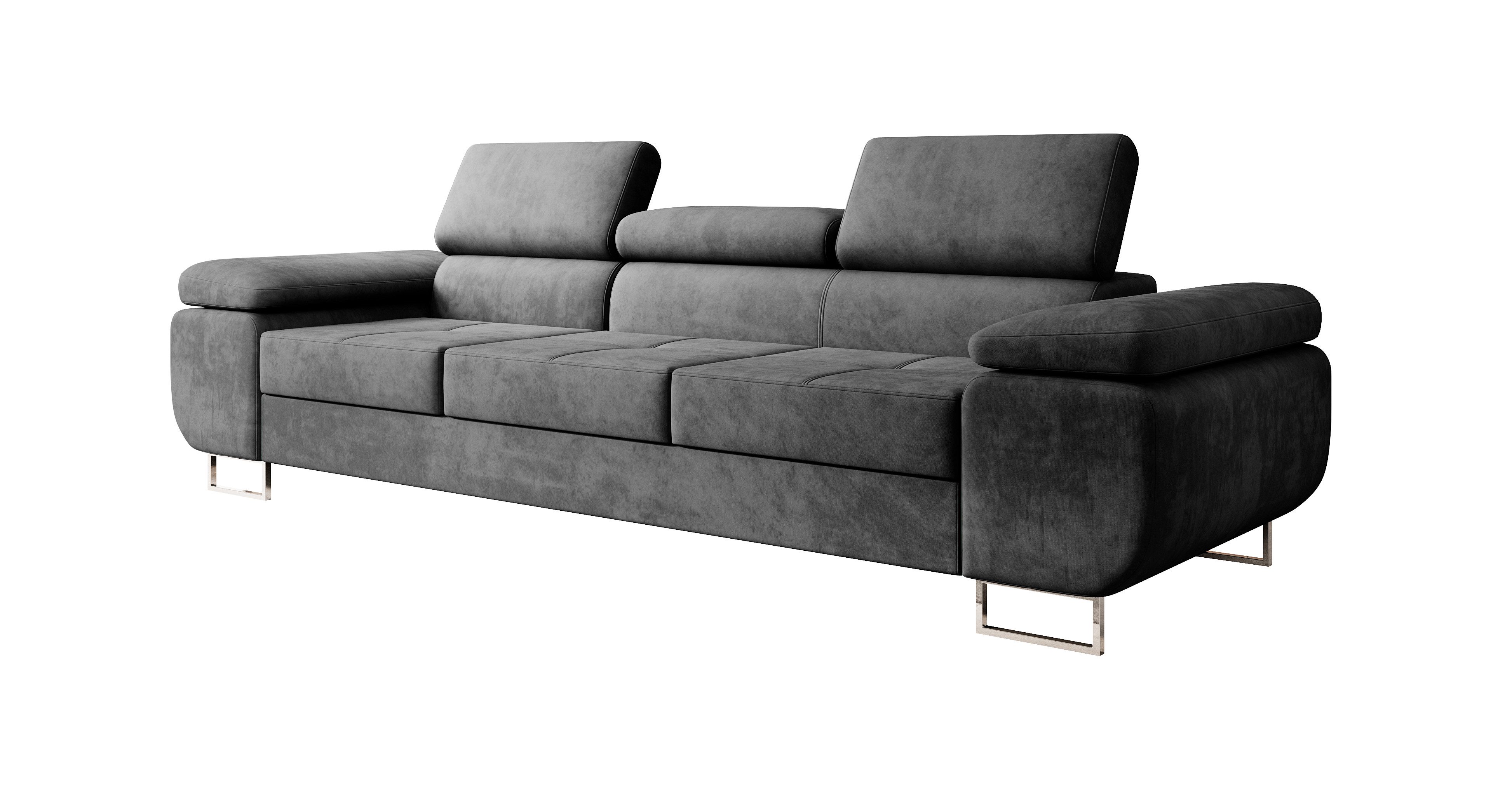 M-Punkt24 Polstergarnitur Sofa Wohnlandschaft DUBAI, (3-3-1, mit Bettfunktion, XL Sofa-Set, Bigsofa, Samt, Anthrazit, Grau), Bestehend aus 3-Sitzer mit Bettfunk – Bild 5 von 5