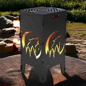 Creativ Metall Feuerkorb, (1-St), mit Grillrost Motiv Wolf hochwertig 3mm Stahl