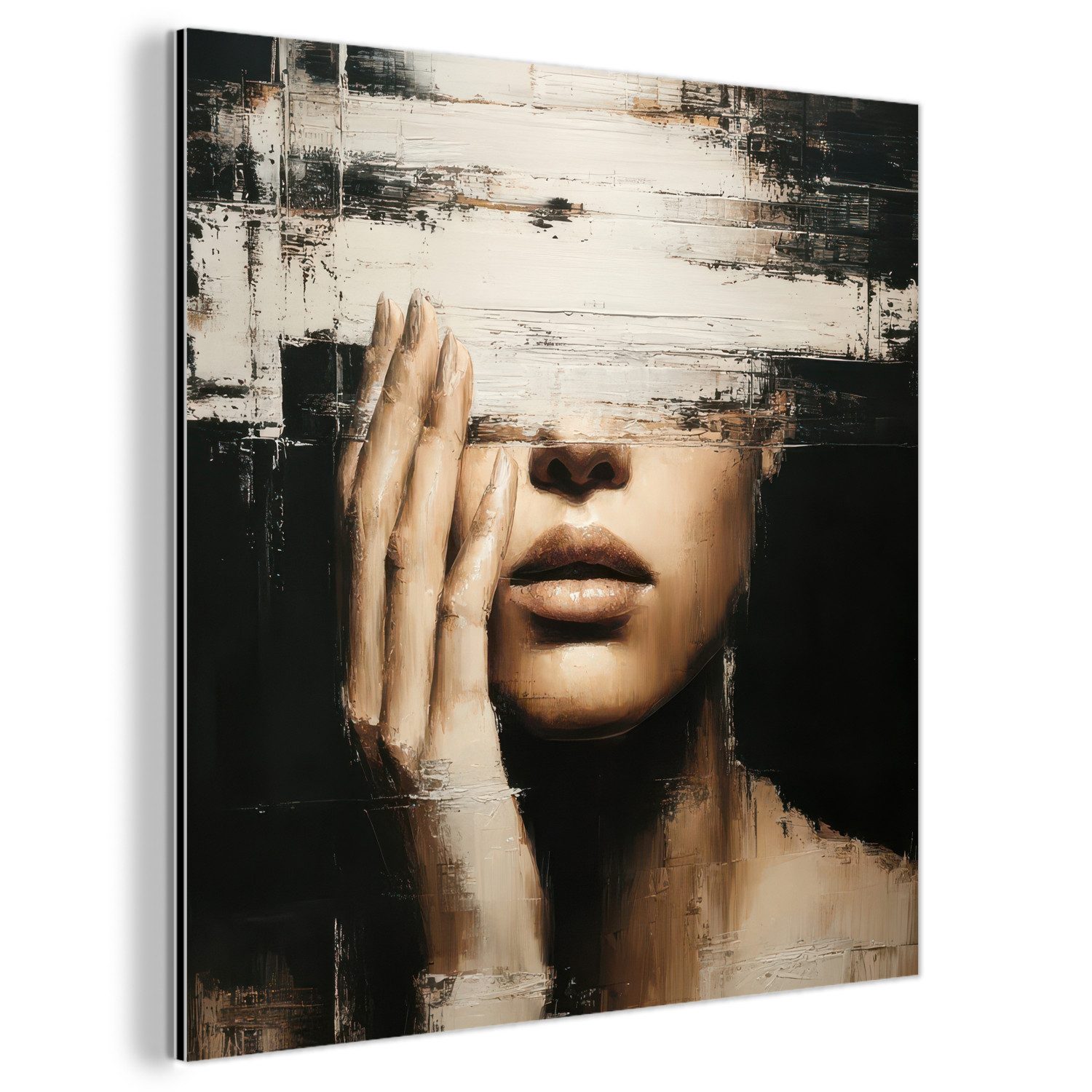 MuchoWow Metallbild Hand - Gesicht - günstig online kaufen