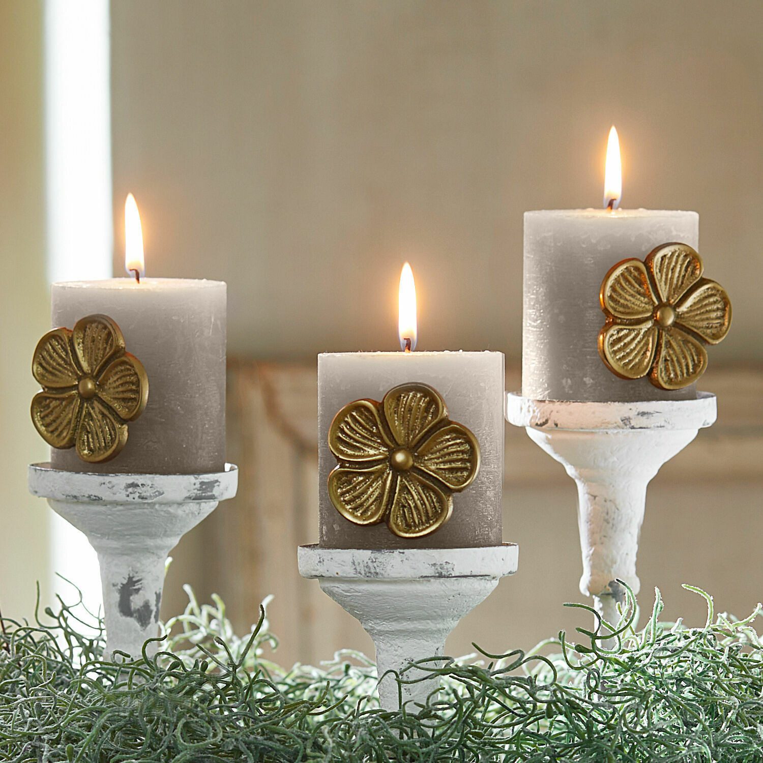 Mirabeau Stumpenkerze Deko-Pin 3er Set Olevir antikgold (3er Set, 3er Set), none