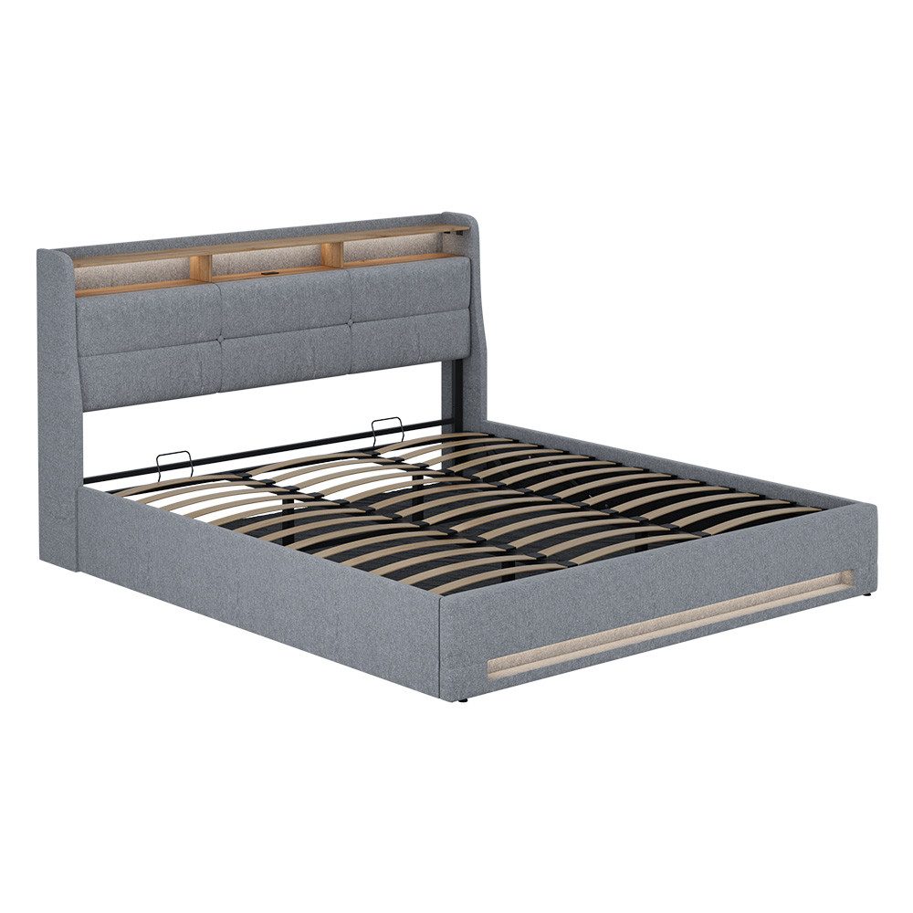 VitaliSpa® Polsterbett Christin, Grau/Eiche, 180x200 mit LED und USB-Anschluss (1-tlg)