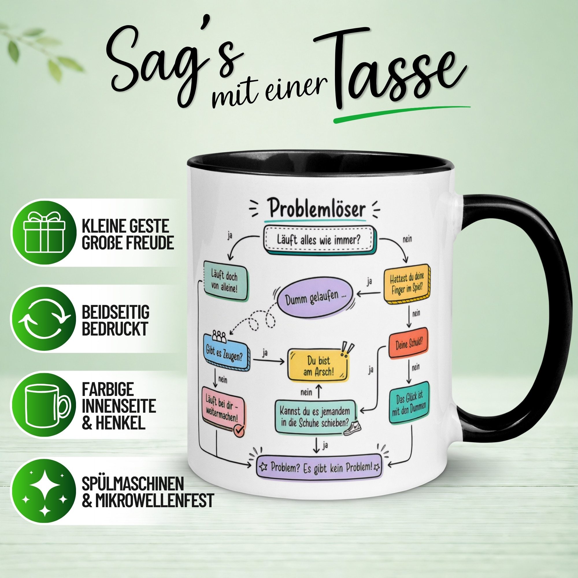 Momentals Tasse Büro – Dein Problemlöser – Geschenk Chef Chefin Kollege Kollegin, Gratis Versand · Links-&Rechtshänder · Spülmaschinenfest