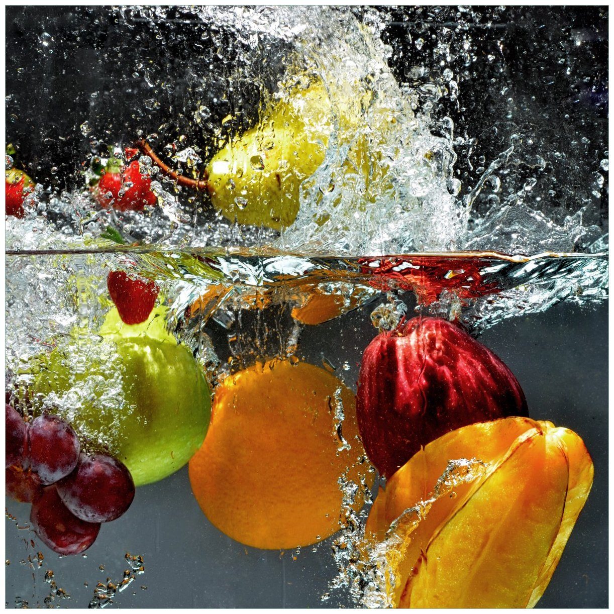 Wallario Tischplatte Früchte im und unter Wasser - Splashing Fruits (1 St), für Ikea Lack Tisch geeignet