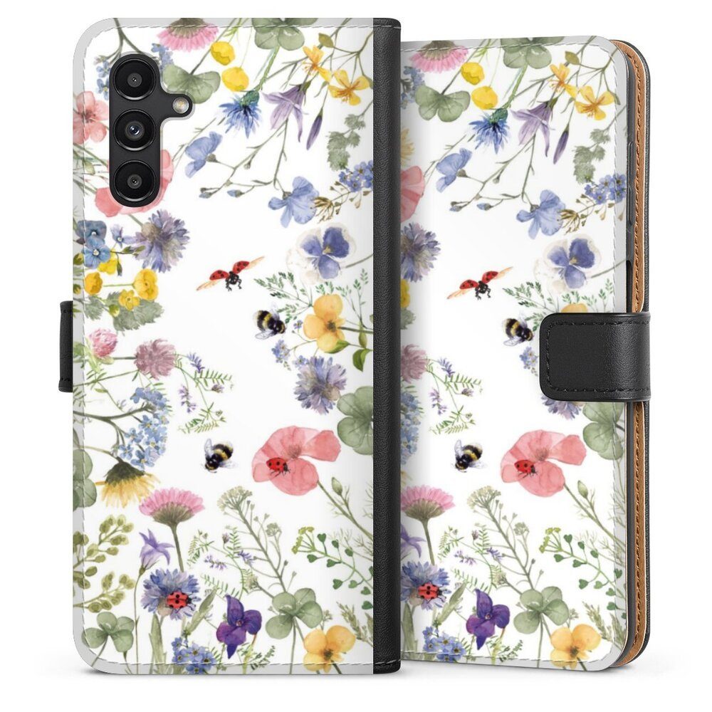 DeinDesign Handyhülle Biene Blumen Muster Bunte Frühlingsblumen und Bienen, Samsung Galaxy A04s Hülle Flip Case Klapphülle Handytasche Leder