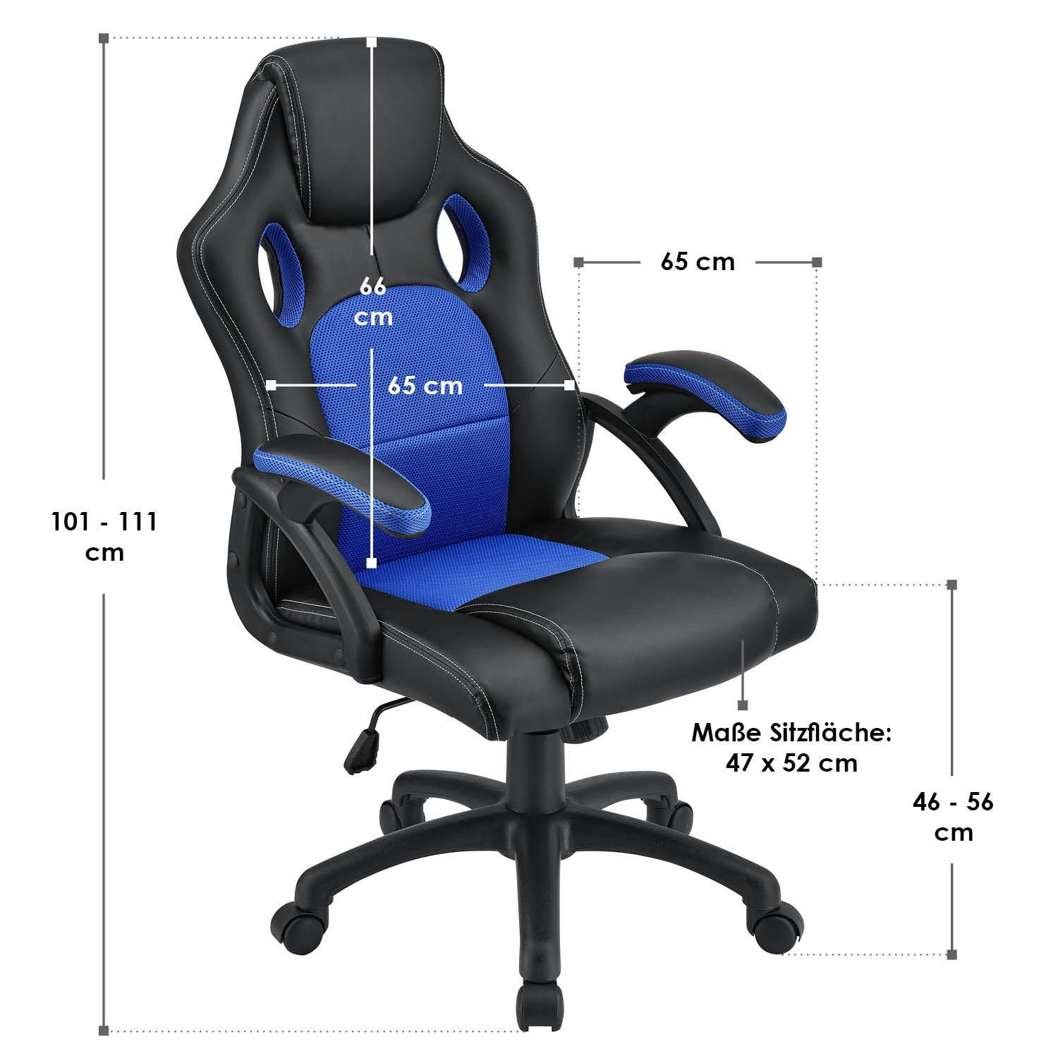Schwarz, kippbar Juskys Sitzfläche Rückenlehne Sitzfläche, und Montreal, geformte Blau Gaming-Stuhl Ergonomisch