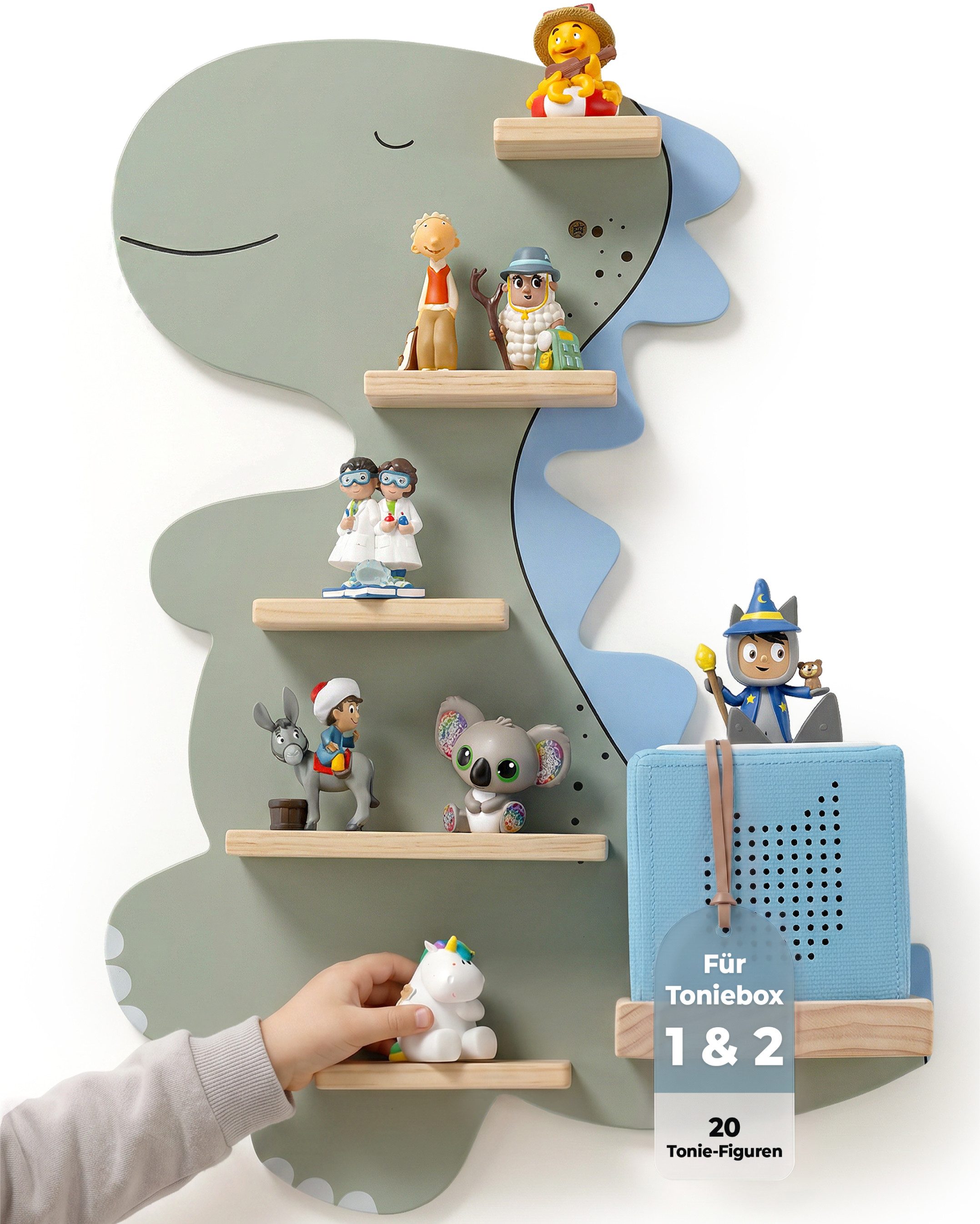 Little Goldie Kinderregal Tonie Regal für Tonies – Dino Motiv – Toniebox 1 & 2