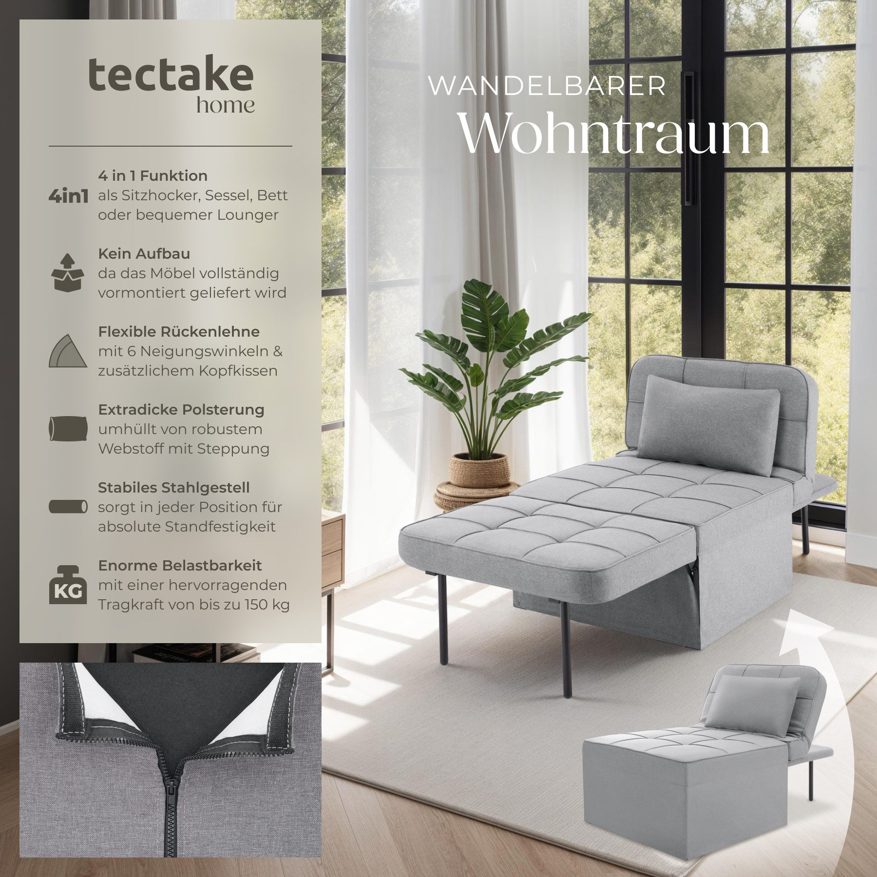 tectake Relaxsessel Schlafhocker, 4 in 1 günstig online kaufen