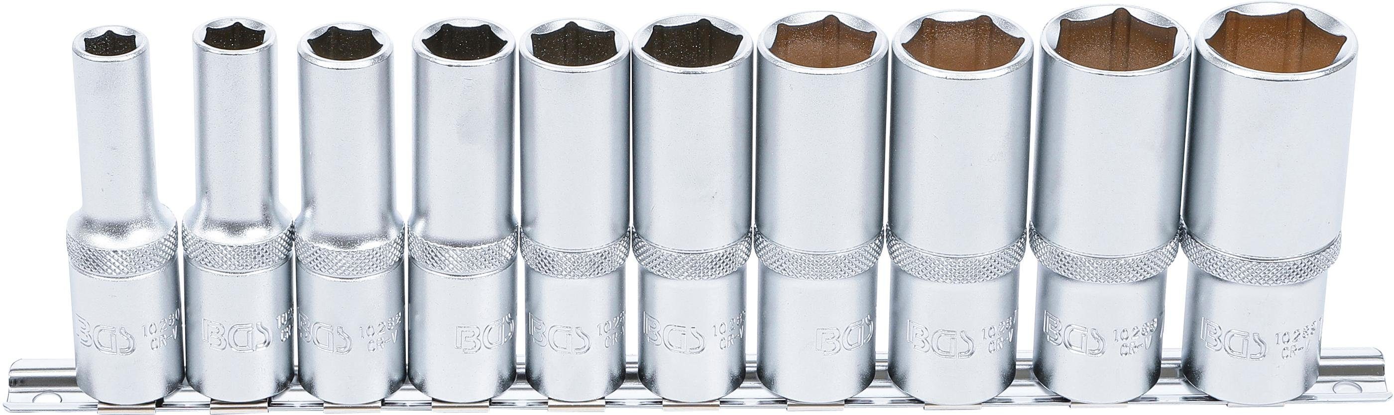 BGS technic Steckschlüssel Steckschlüssel-Einsatz-Satz Sechskant, tief, Antrieb Innenvierkant 12,5 mm (1/2), Zollgrößen, 10-tlg.