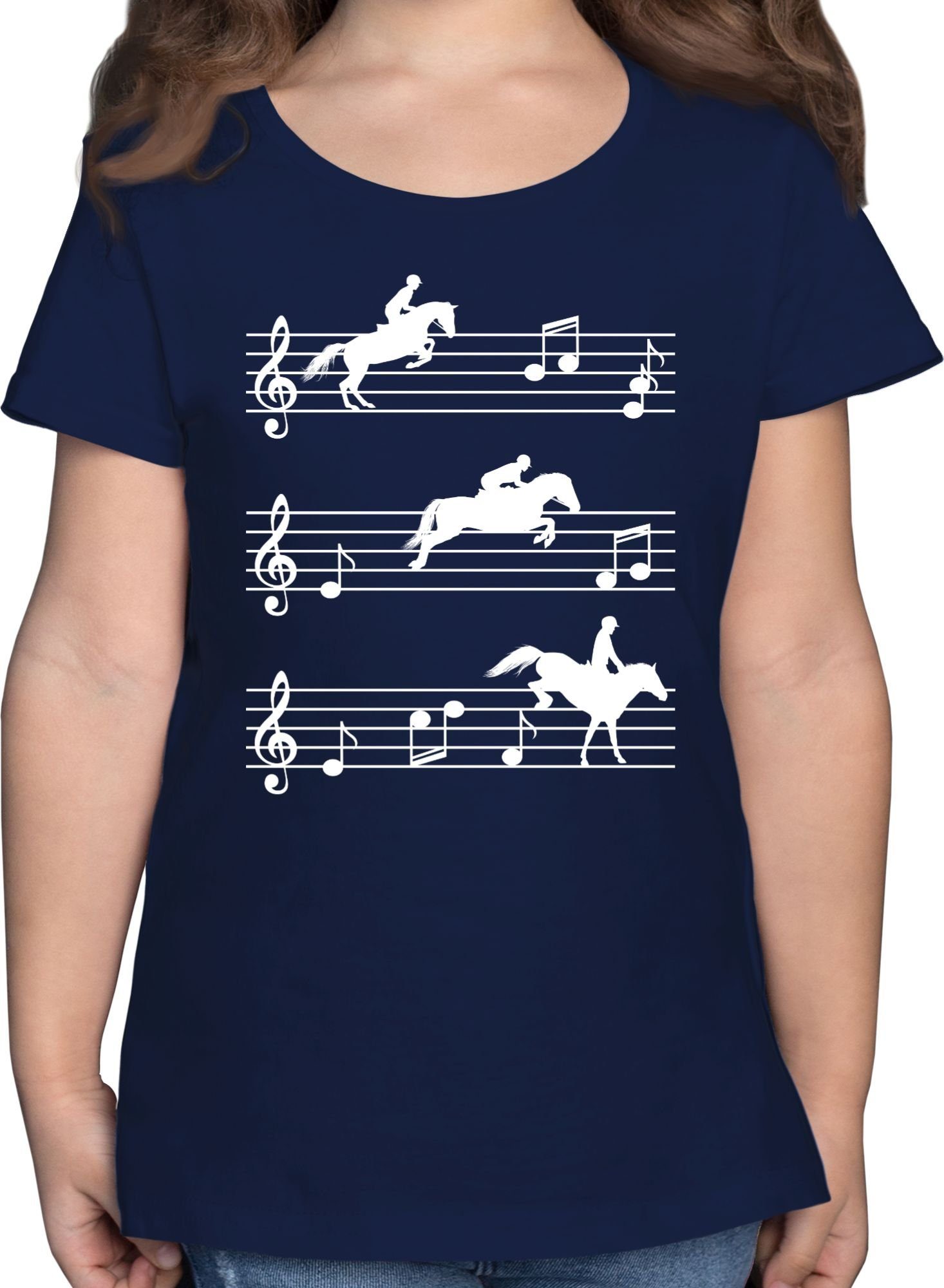 Shirtracer T-Shirt Pferde auf Musiknoten - weiß Pferd 1 Dunkelblau