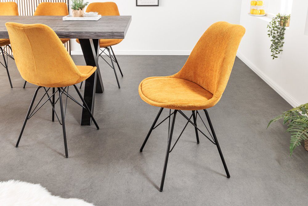 riess-ambiente Polsterstuhl SCANDINAVIA MEISTERSTÜCK senfgelb / schwarz (Einzelartikel, 1 St), Esszimmer · Cord · Metall · Wohnzimmer · Retro Design