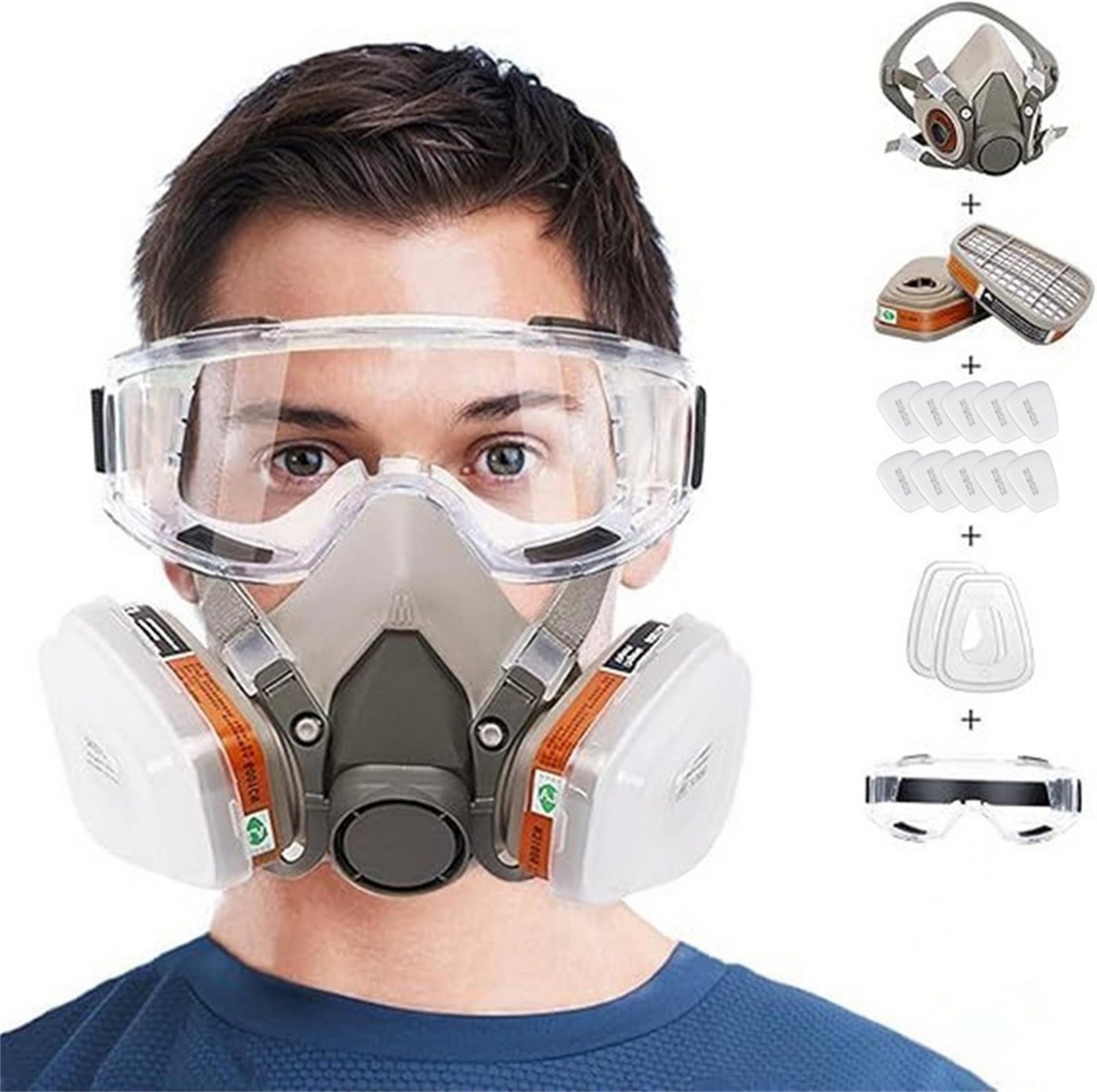 Luckice Atemschutz-Vollmaske Atemschutz Halbmaske 6200, 16-in-1, mit Filtern & Schutzbrille, für Lackieren & Chemie, wiederverwendbar
